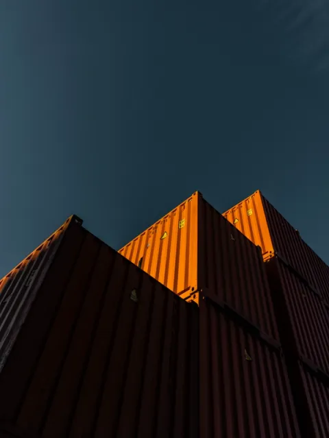 Stacked shipping containers