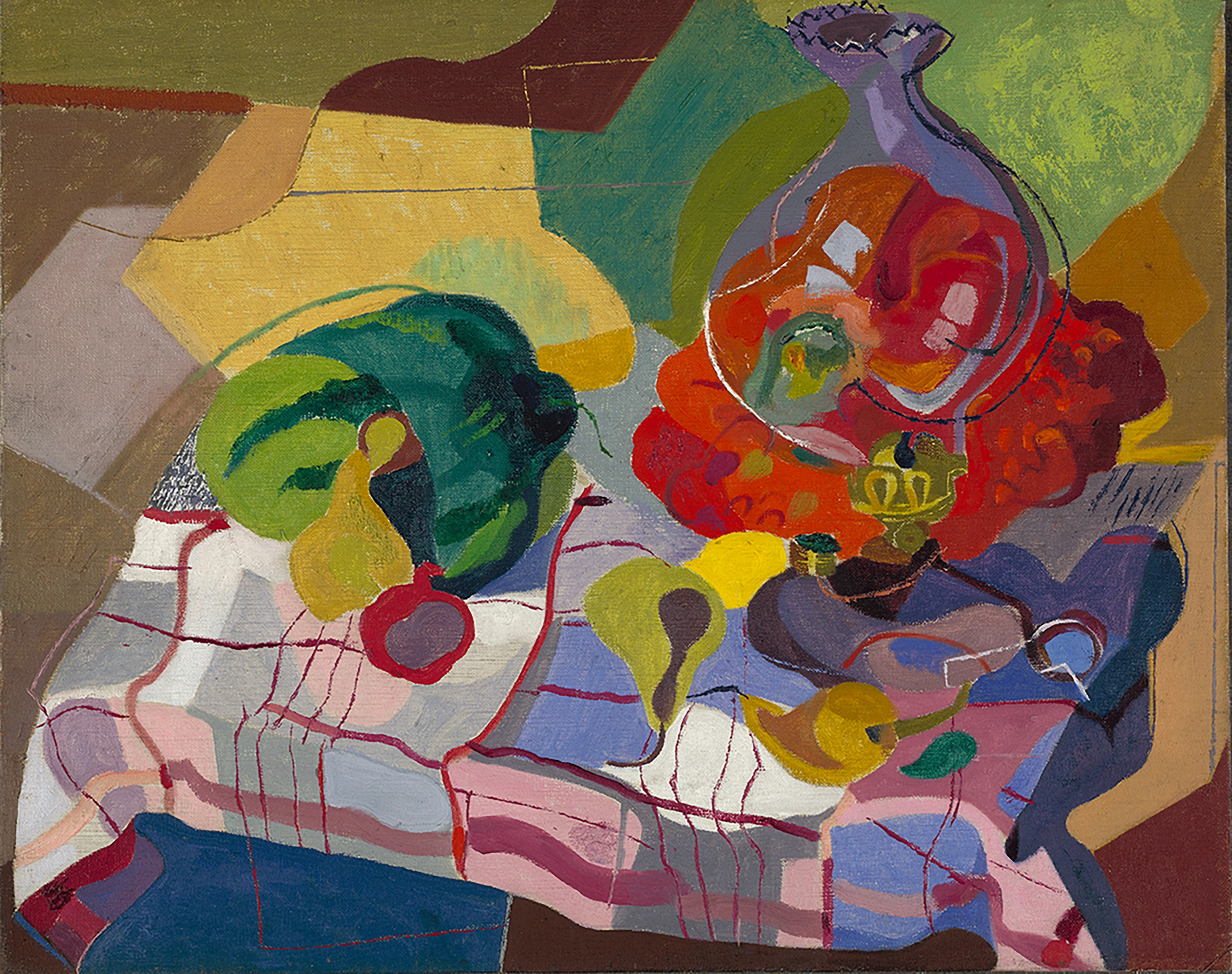 Colorful still life oil painting from Ray’s years studying at the Hans Hofmann School of Fine Arts in New York City.