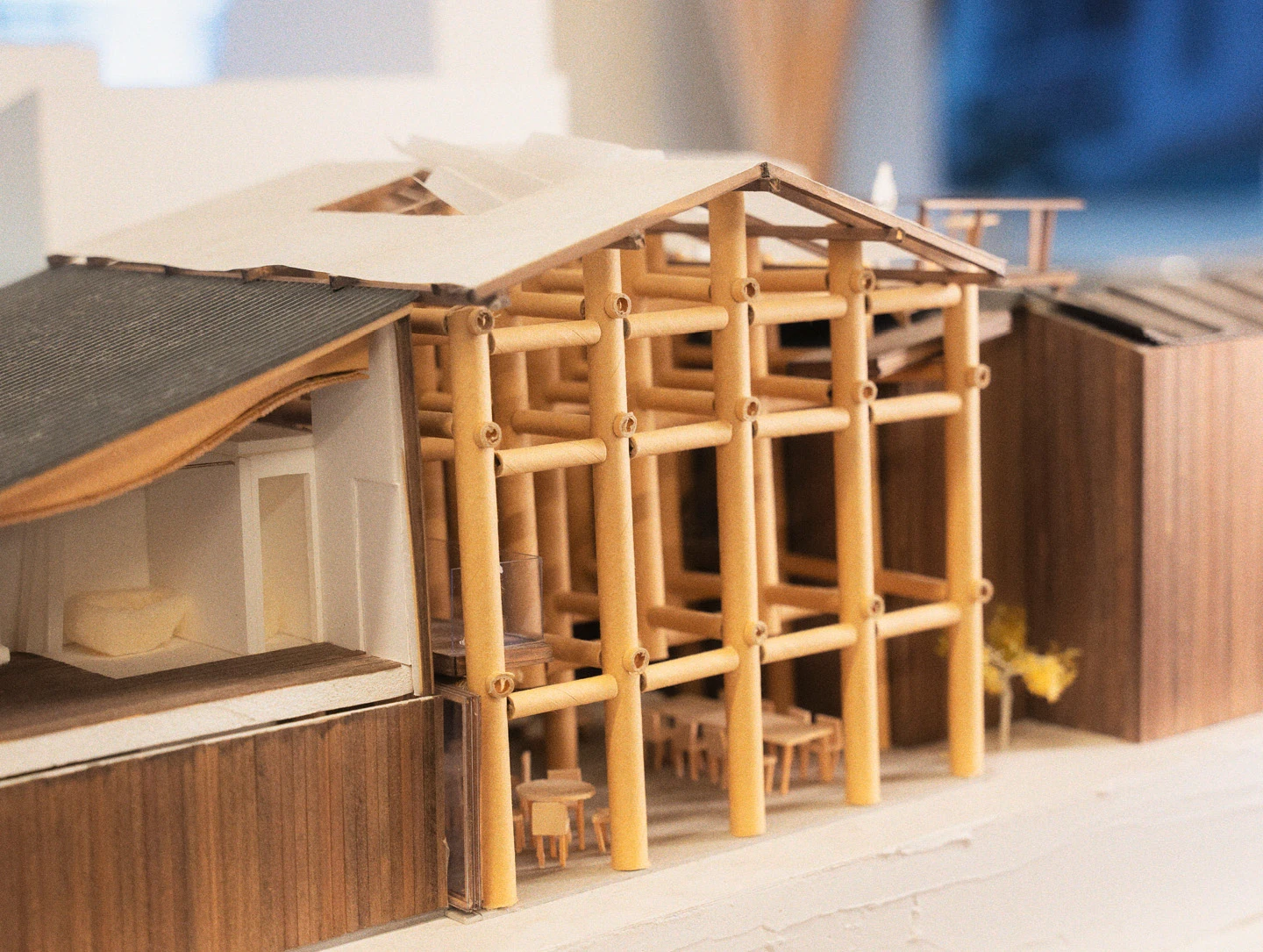 Close up of a model at the office of Shigeru Ban Architects.
