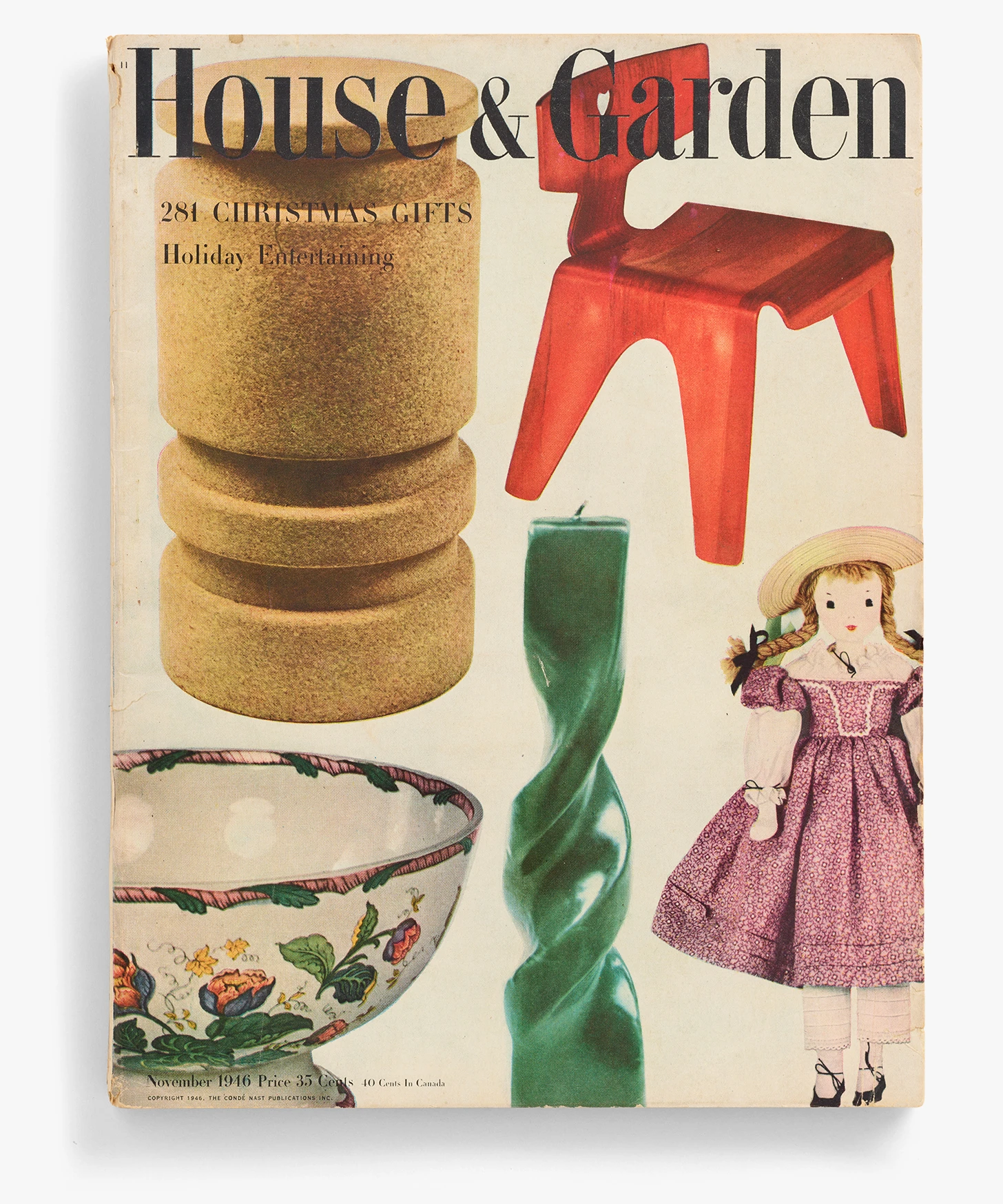 1946 House & Garden magazine features the Eames Child’s Chair on their Christmas cover, among other gift items.