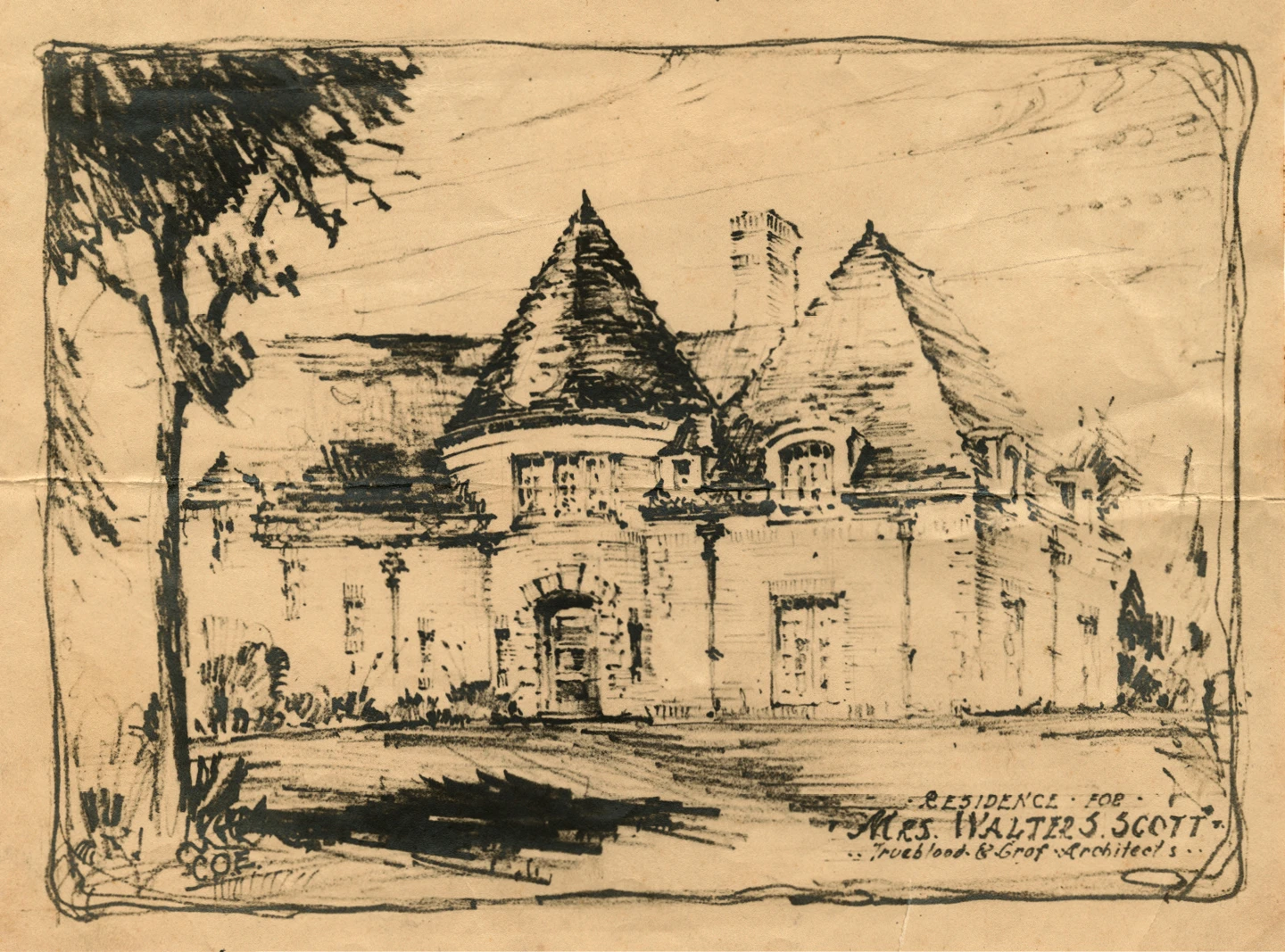 Architectural drawing by Charles Eames when he was on staff at Trueblood & Graf, where he worked before attending architecture school.
