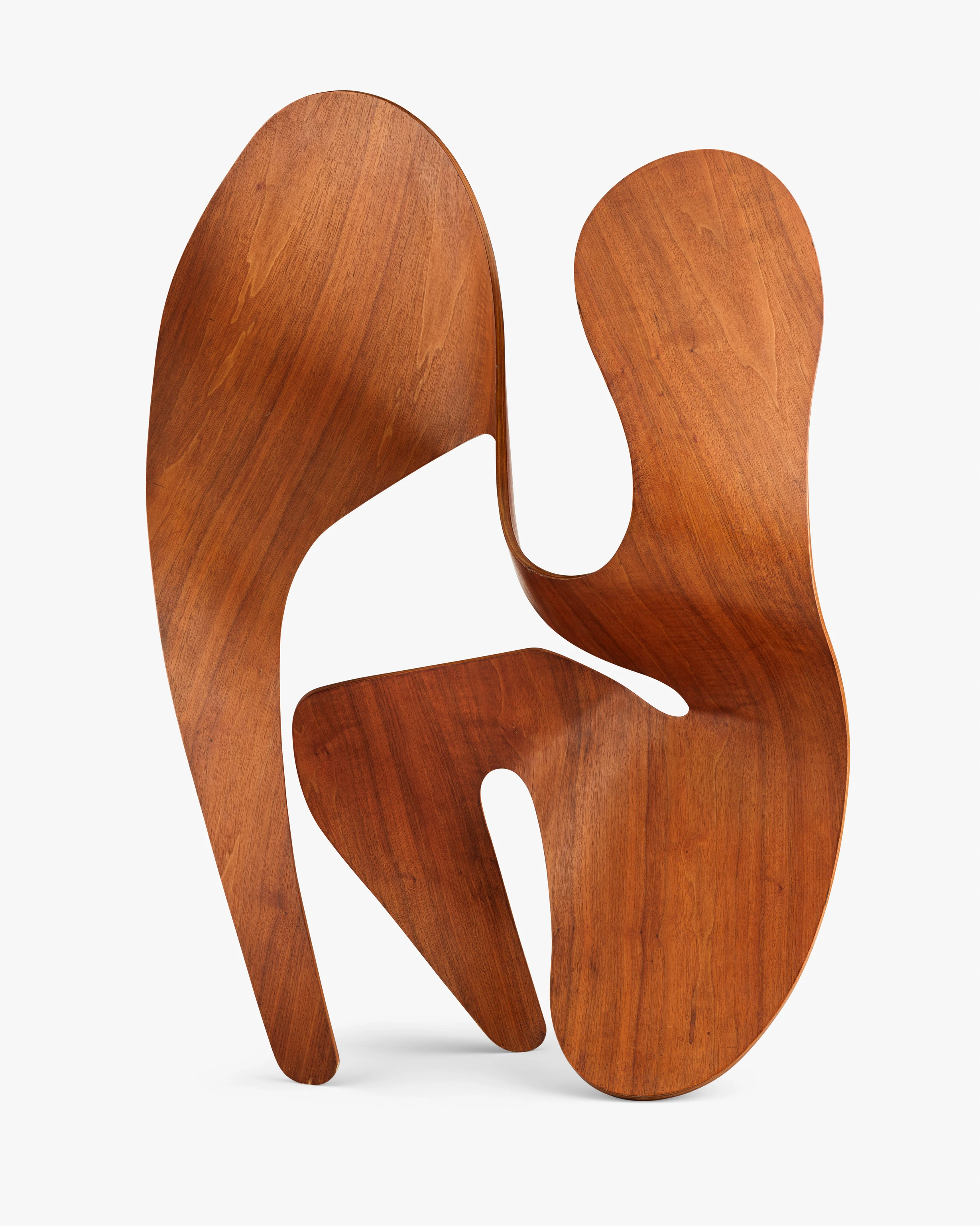 Frontal photograph of the undulating abstract Molded Plywood Sculpture by Ray Eames