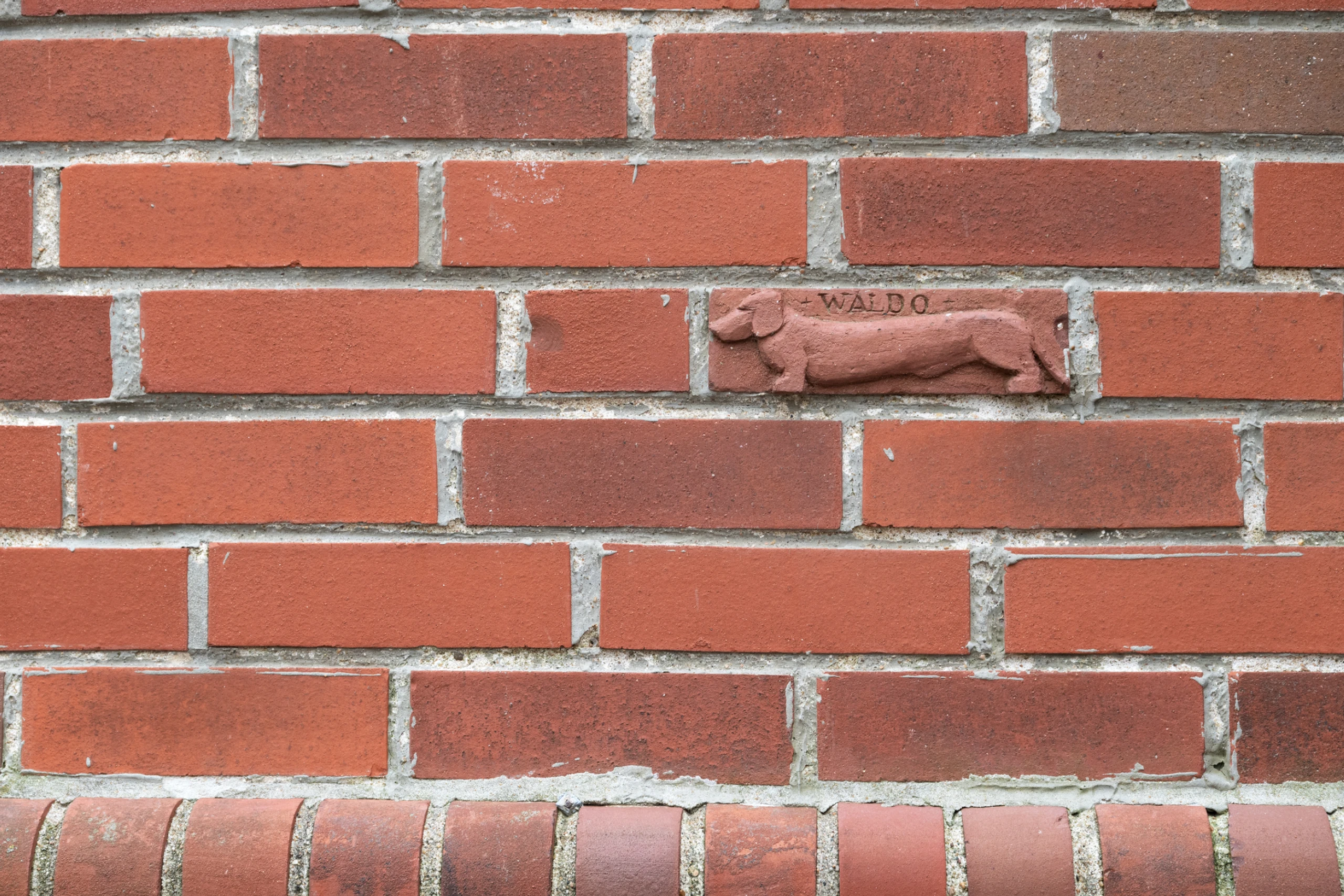Carved brickwork on the exterior view of the Meyer House designed by Charles Eames from 1936-38.