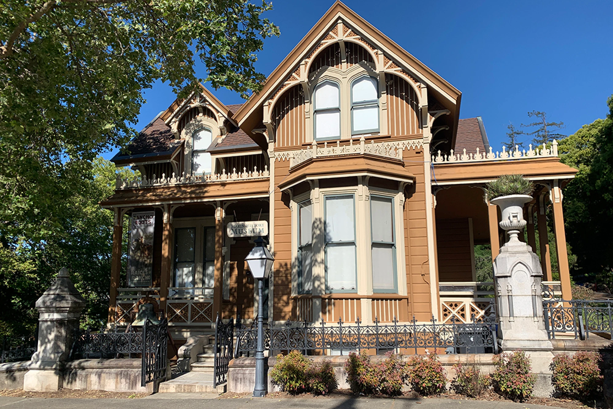 Exterior view of Boyd Gate House, a beautiful 1879 Victorian Gothic Revival, and home to the Marin History Museum.