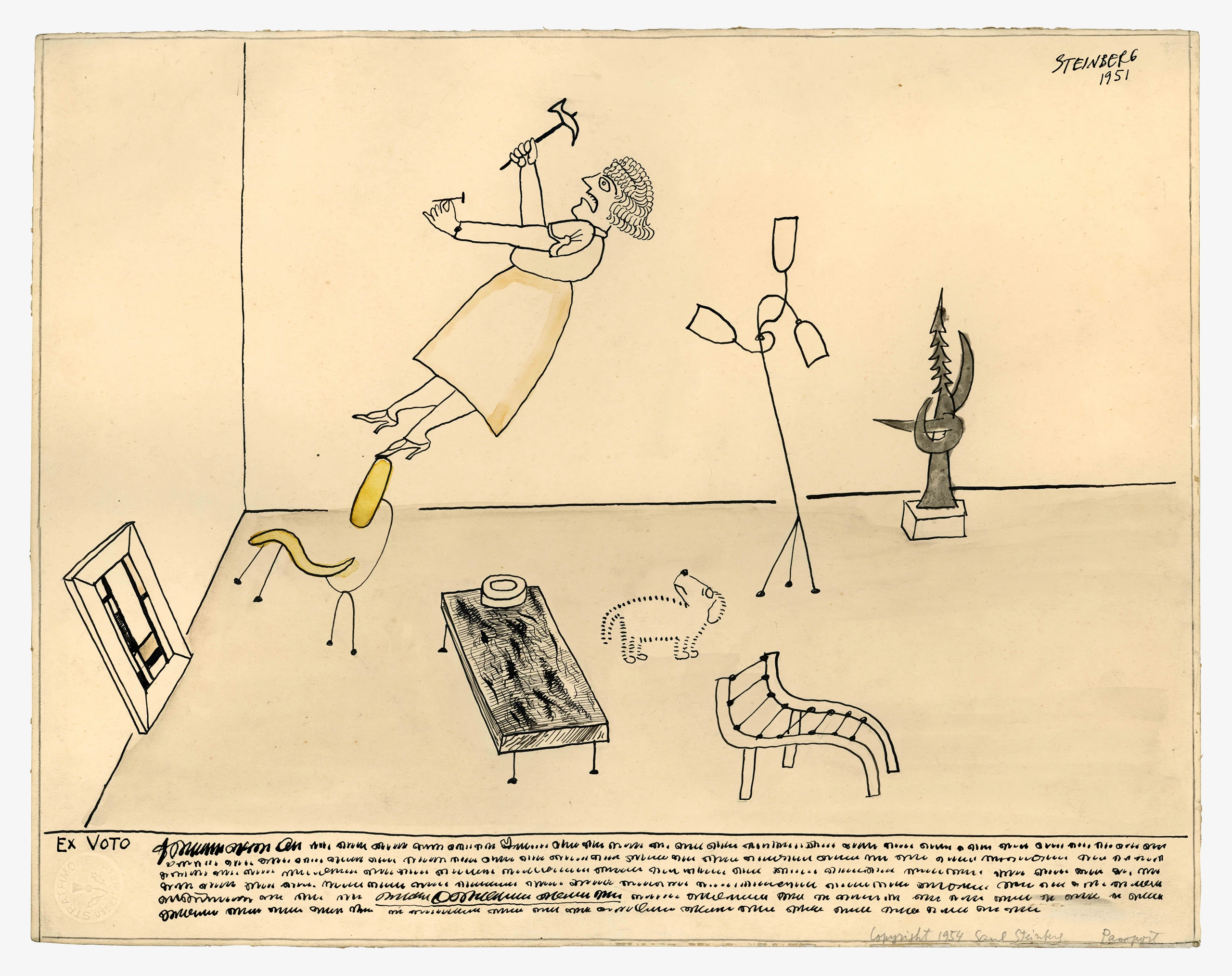 Saul Steinberg, Eames Chair, ink/watercolor on paper. © The Saul Steinberg Foundation/Artists Rights Society (ARS), New York.
