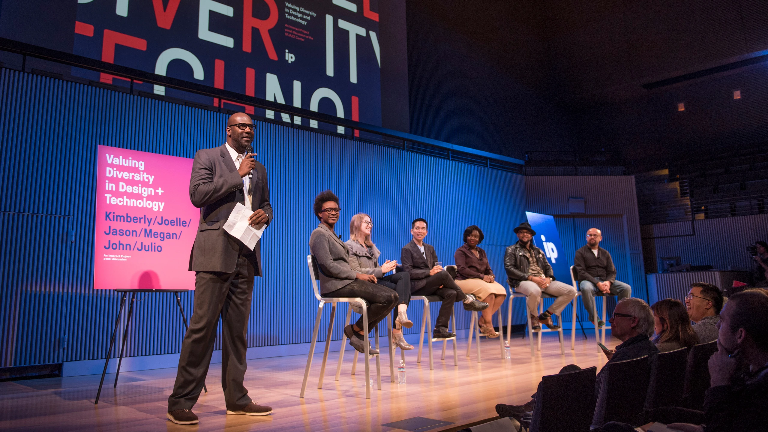 Maurice Woods introducing a panel discussion organized by his design mentorship program—Inneract Project in 2015.