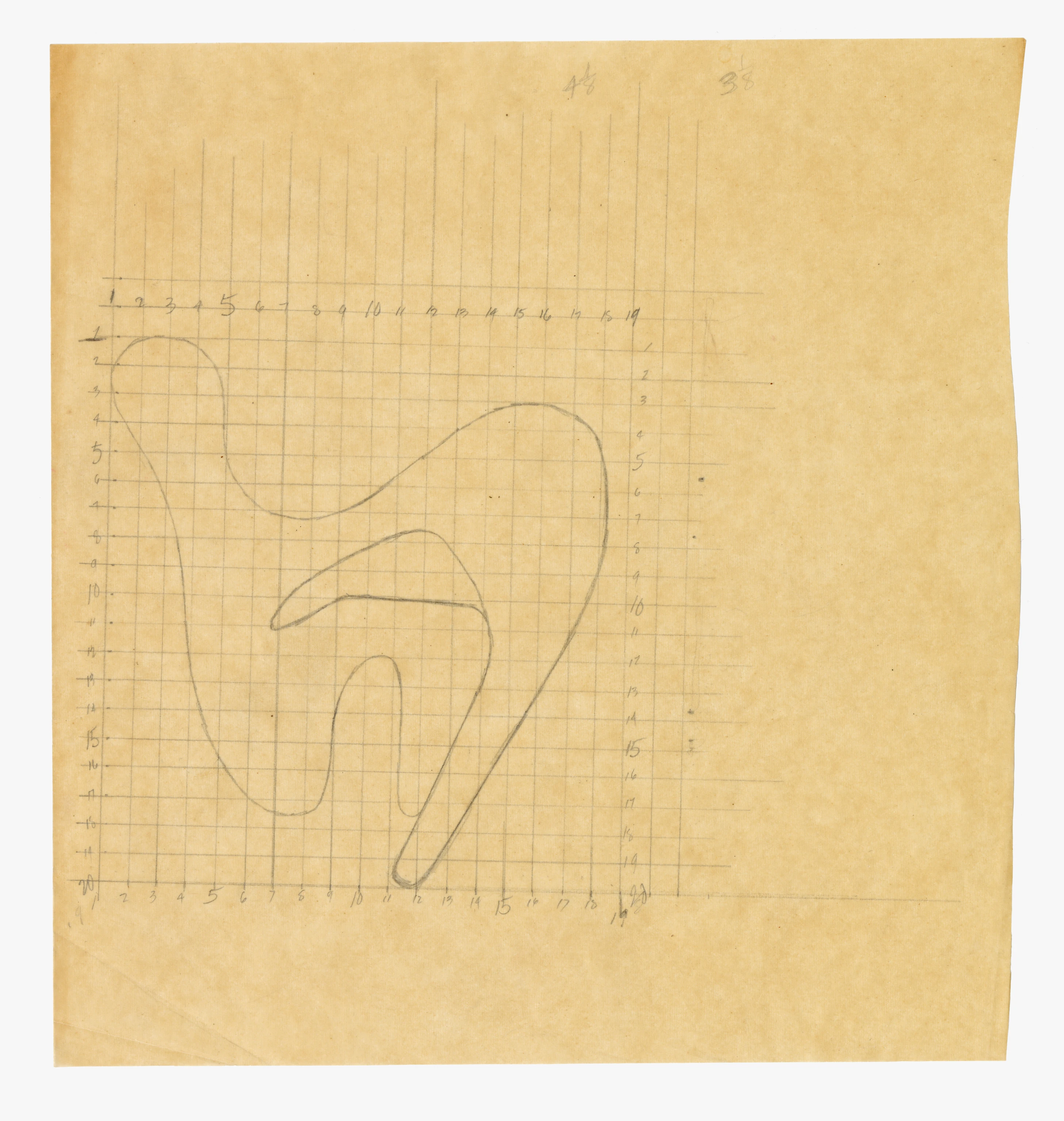 Graphite on tracing paper scale study by Ray Eames for a molded plywood sculpture.