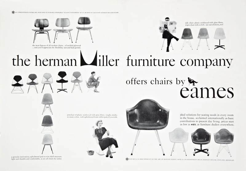 Advertisement from 1952, featuring Eames chairs for Herman Miller.