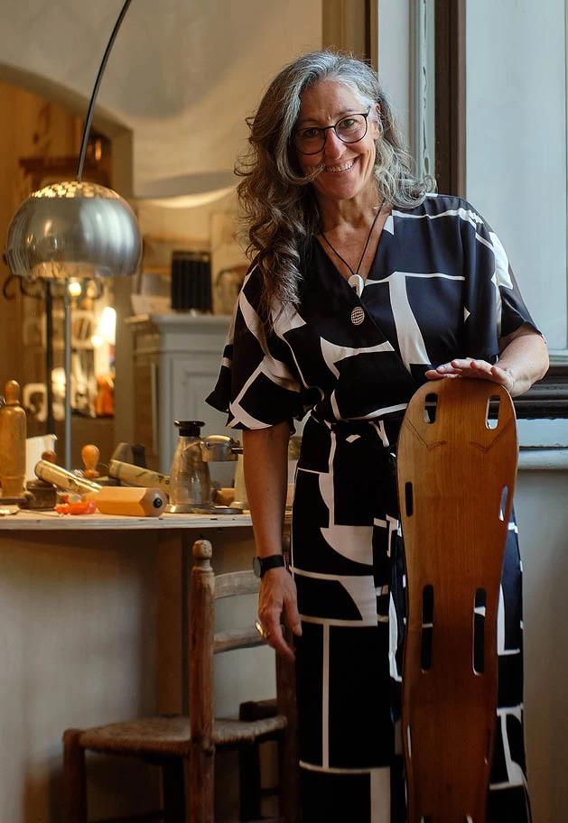 Giovanna Castiglioni, Vice President, Achille Castiglioni Foundation standing in the designer’s studio in Milan.