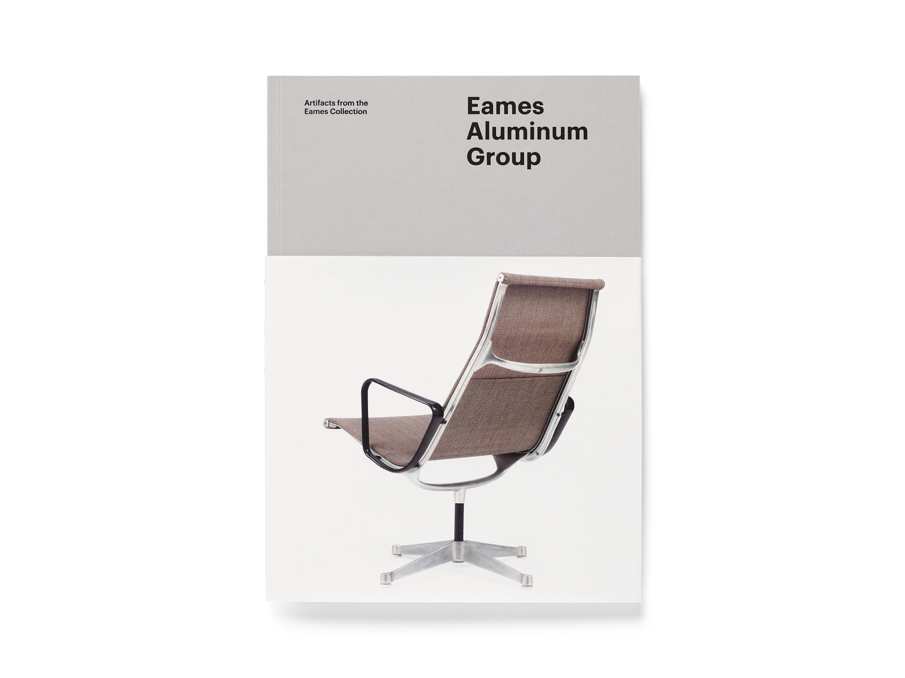 Catalog from an Eames Institute exhibition featuring Eames Aluminum Group furniture designs.