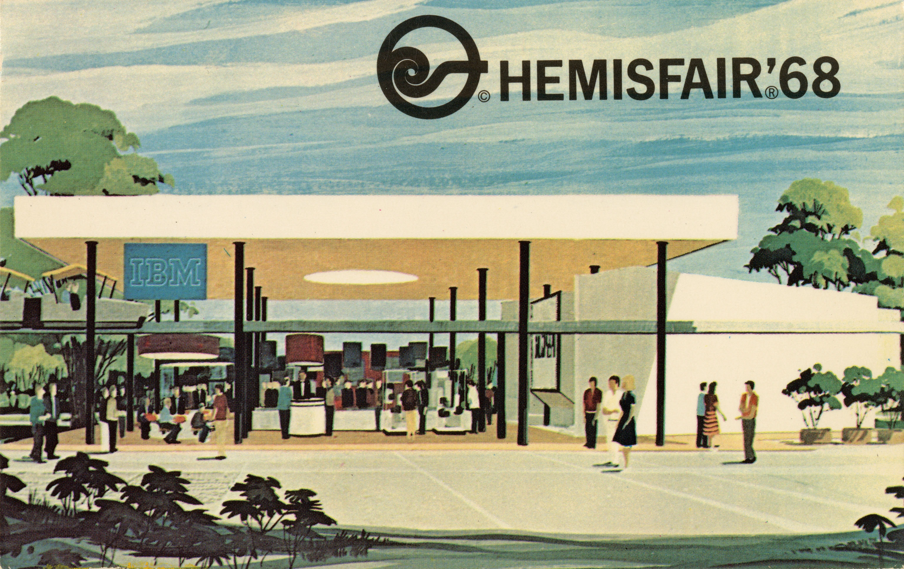 Postcard featuring the IBM pavilion that Eliot Noyes designed for the 1968 World’s Fair in San Antonio.