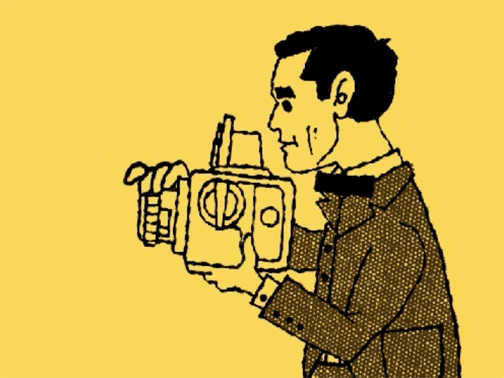 Illustration of Charles Eames holding a camera.
