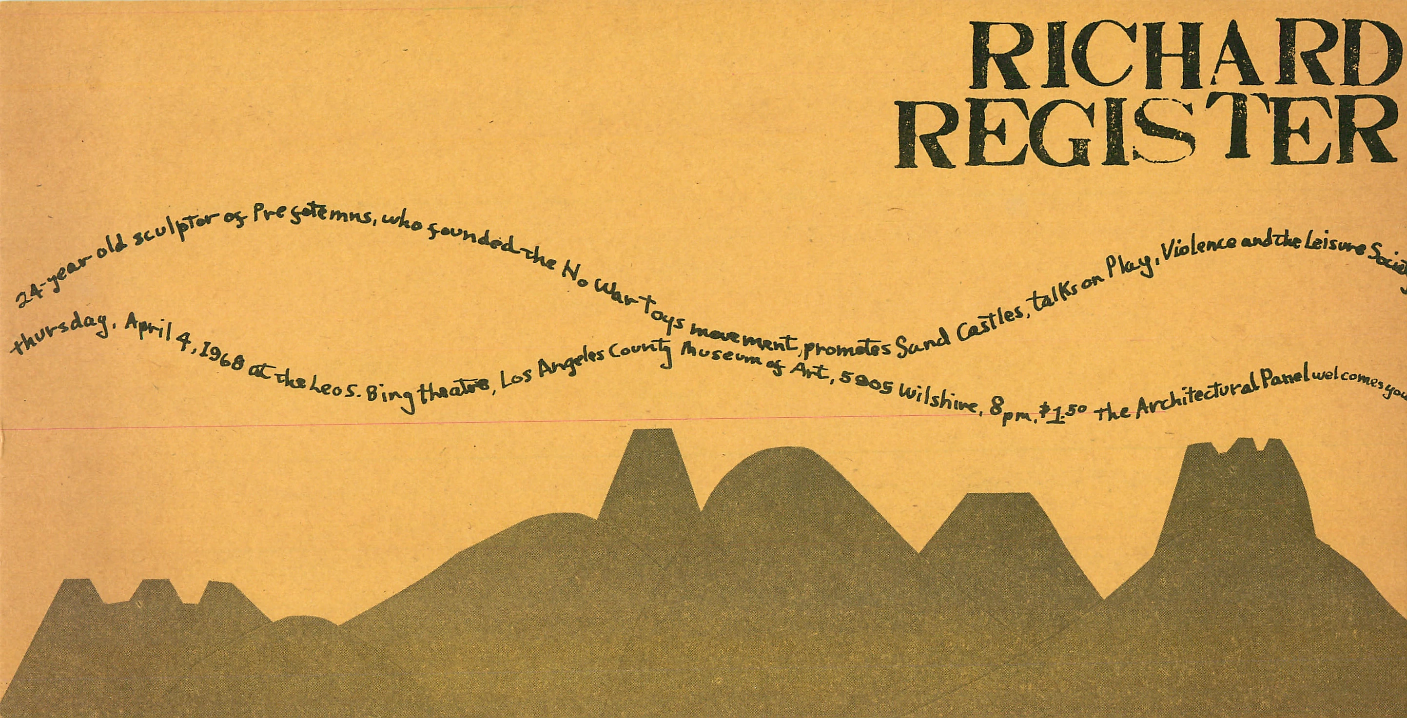 Architectural Panel flier designed by Annette Del Zoppo featuring sculptor Richard Register.