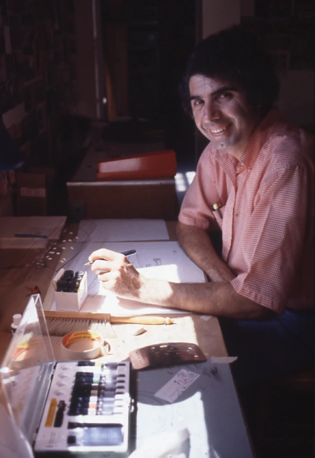 Eames Office industrial designer Sam Passalacqua at his desk.