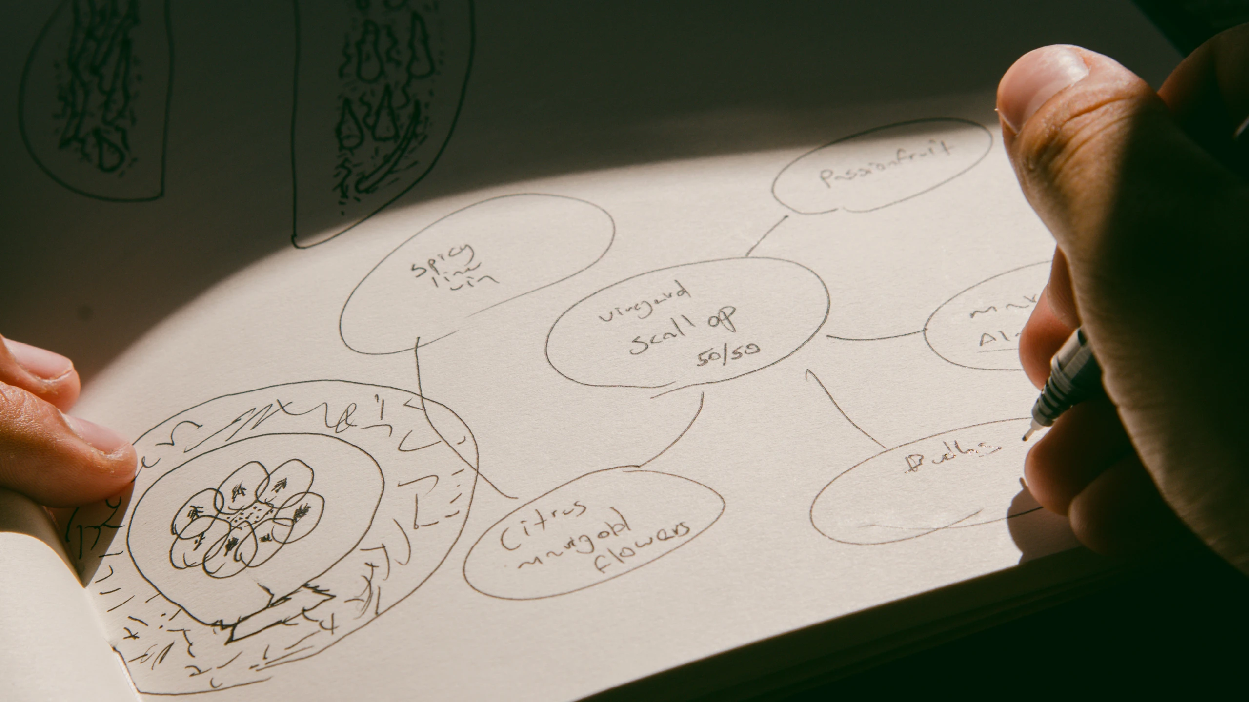 One of chef Andres Florez's many sketches for the menu at Oakland, California’s Snail Bar, Kazam! Magazine.