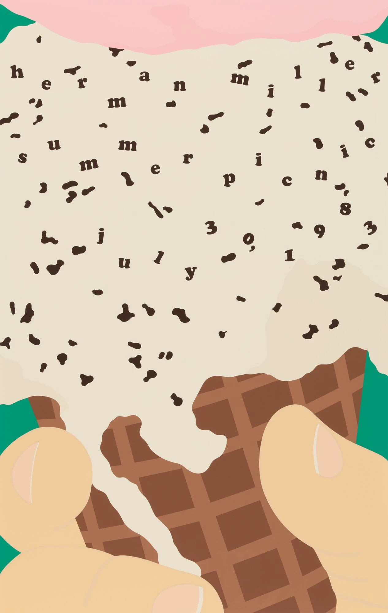 Herman Miller 1983 summer picnic poster design by Steve Frykholm, featuring a close up an ice cream cone.