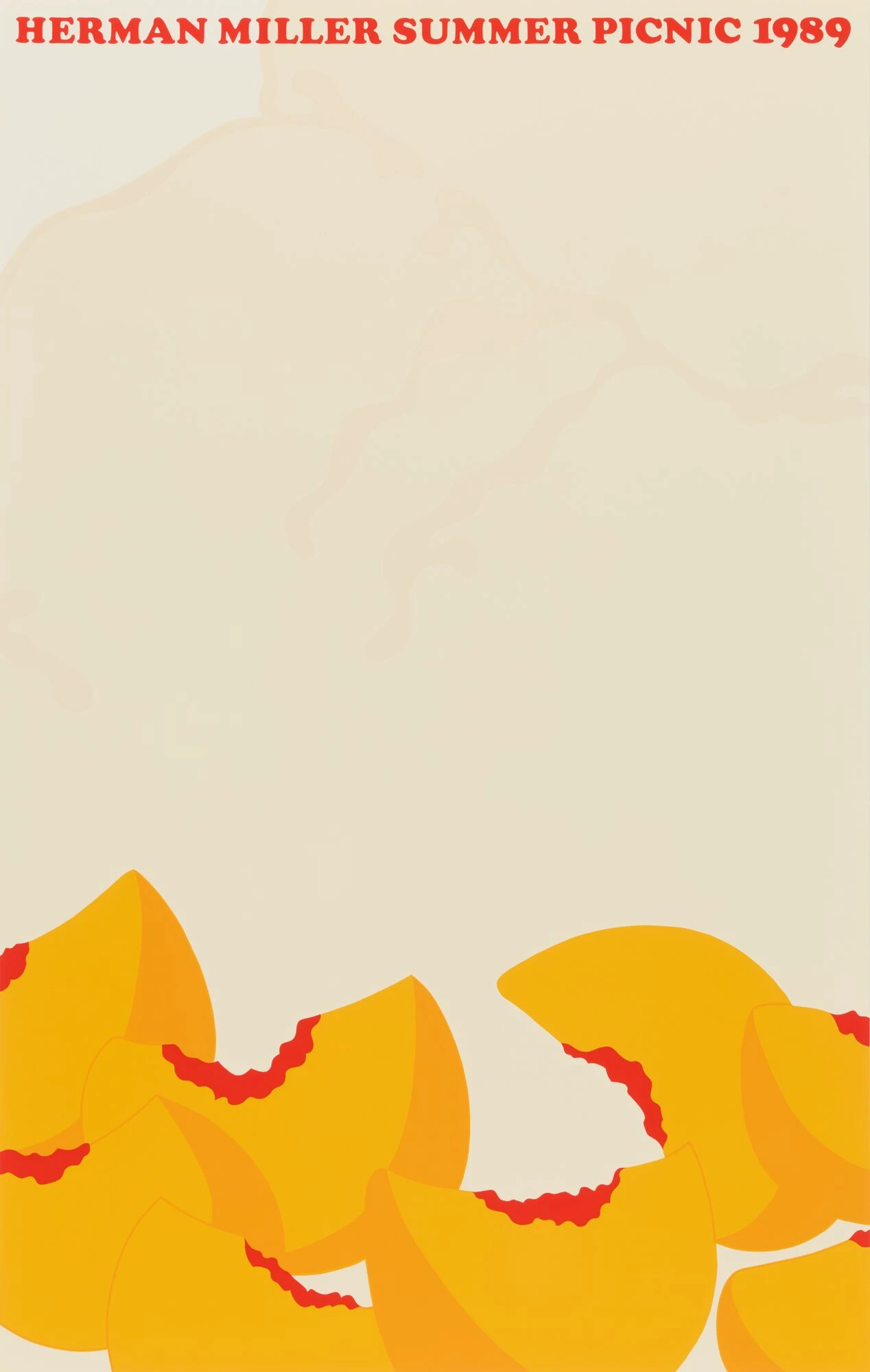 Herman Miller 1989 summer picnic poster design by Steve Frykholm, featuring sliced peaches.