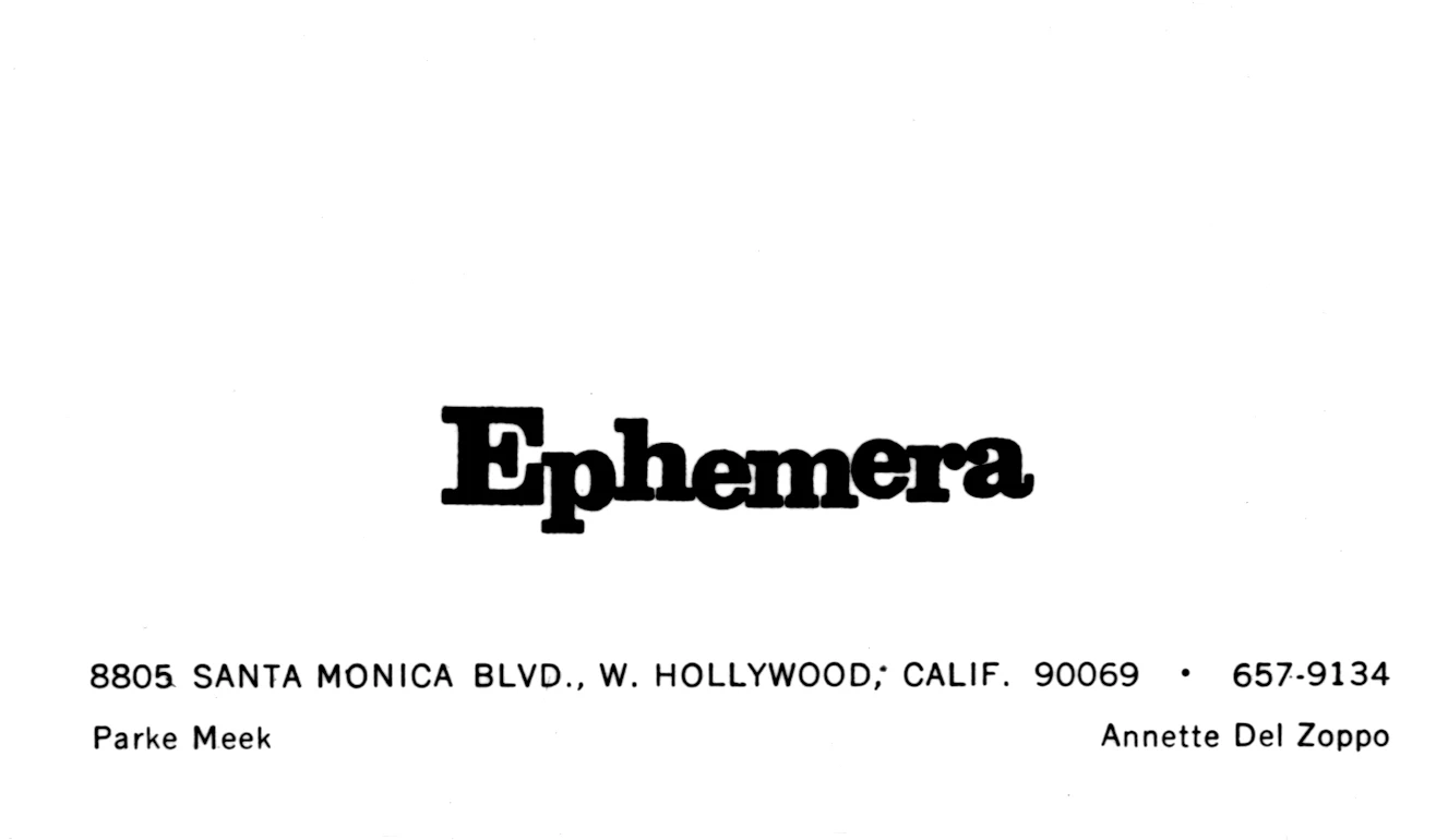 Annette Del Zoppo’s business card for Ephemera, a vintage clothing store that she co-founded in Venice California.