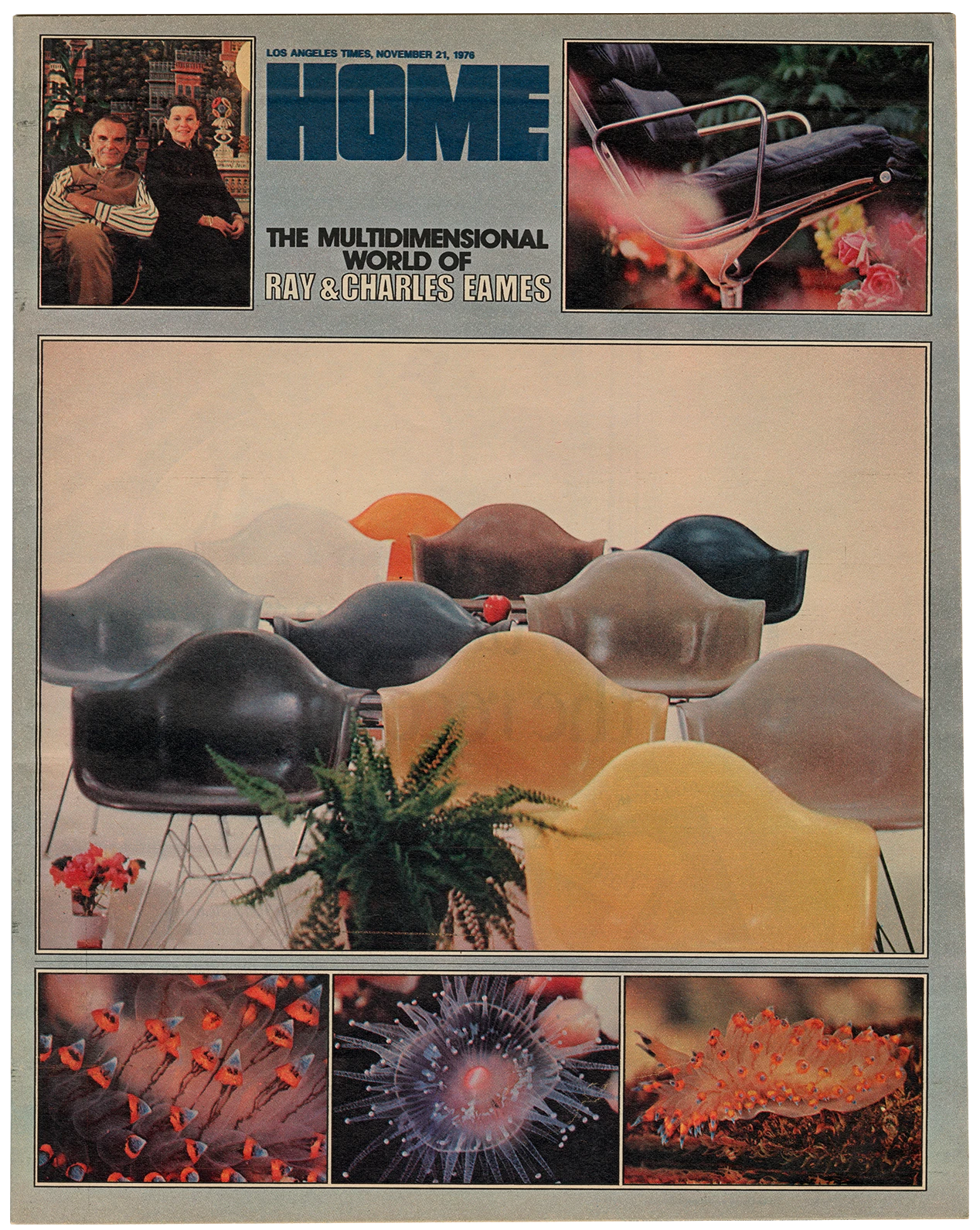 LA Times Sunday Magazine cover story about Ray and Charles Eames featuring their furniture designs.