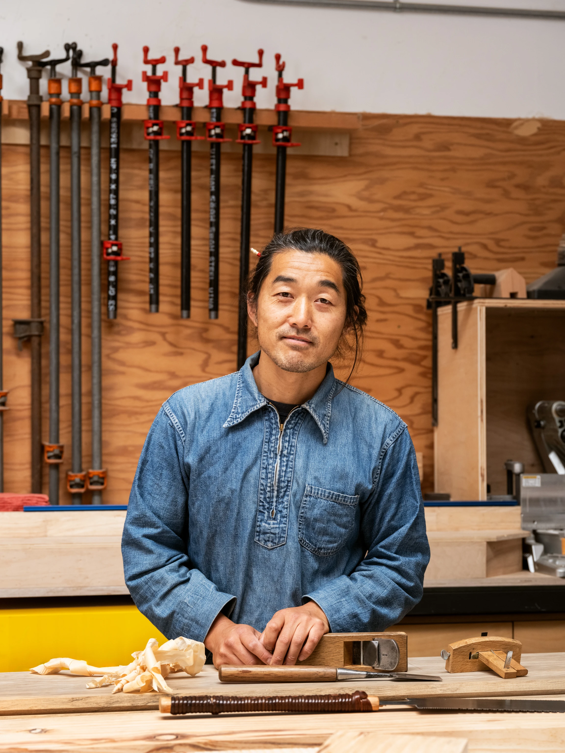 Woodworker Nobuto Suga at the Eames Ranch Studios.