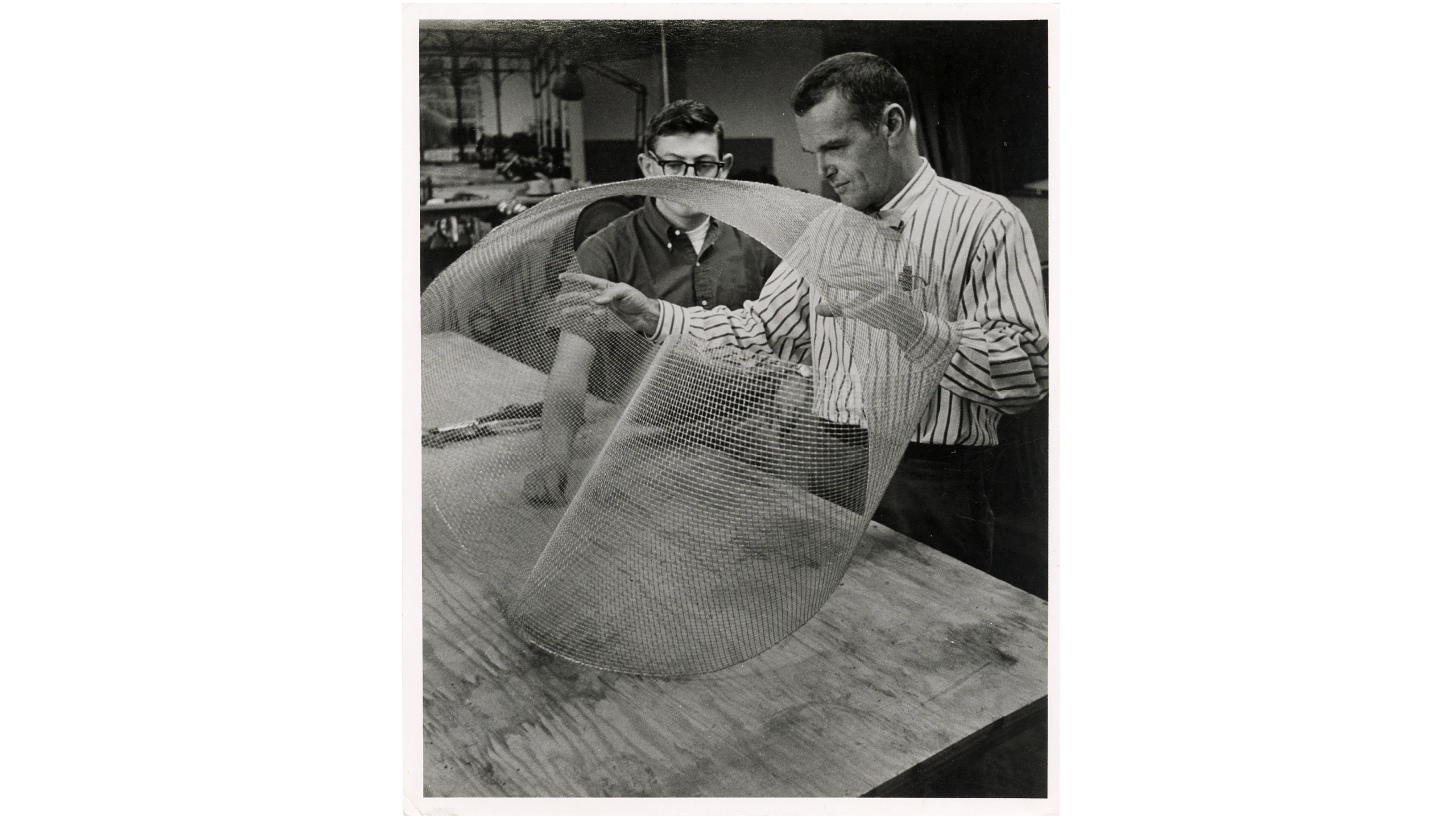 Wire mesh frame for the Moebius Band installation at the Eames Mathematica exhibition.