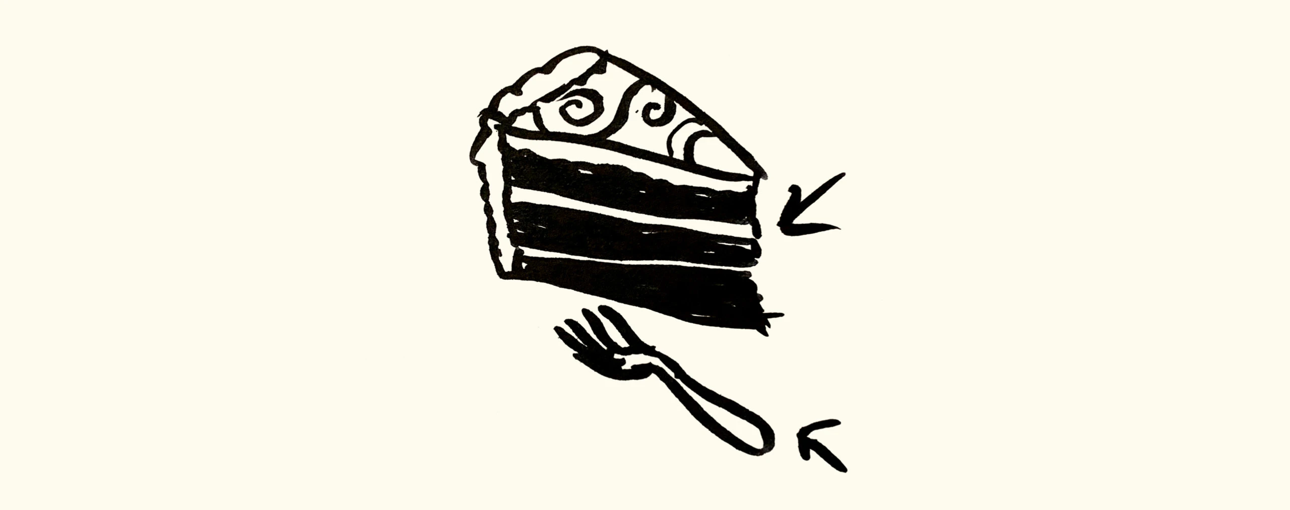 Illustration of a slice of cake and fork representing “ephemeral” and “permanence” by designer Kelli Anderson.