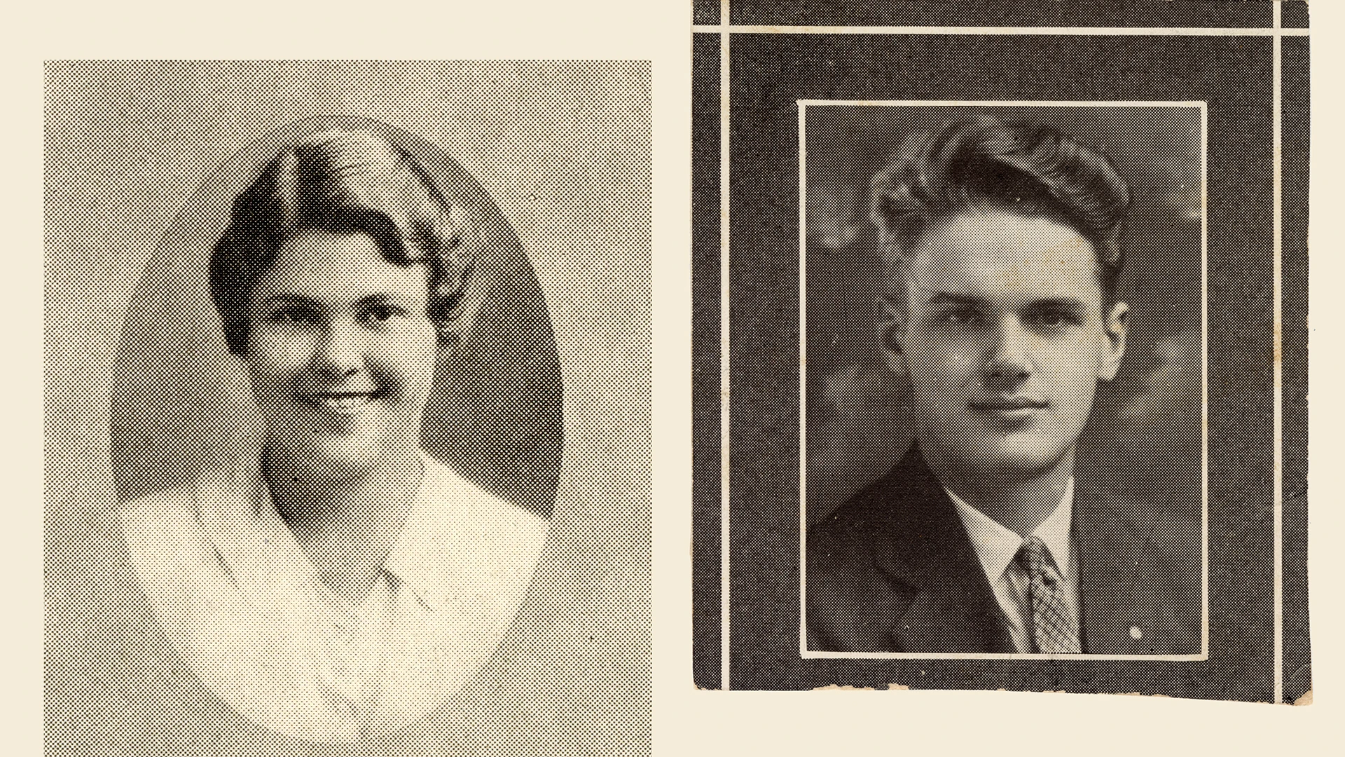 Black and white portrait photos of Ray and Charles Eames as young adults