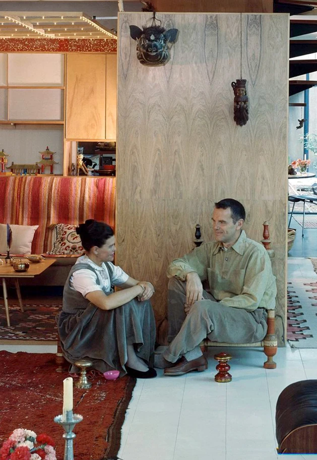 Ray and Charles Eames in the interior of Case Study House 8.