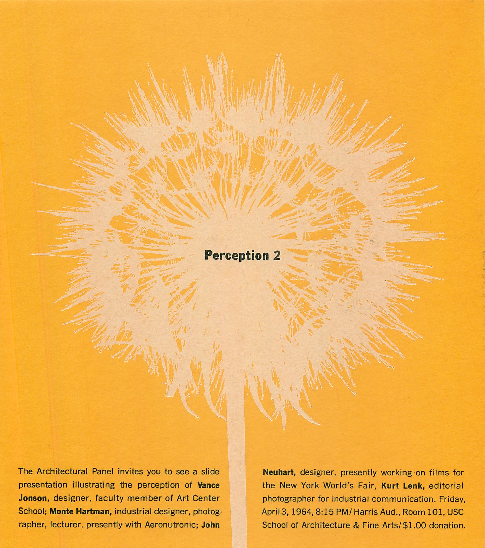 Architectural Panel flier designed by Annette Del Zoppo in 1964 features a dandelion silhouette.