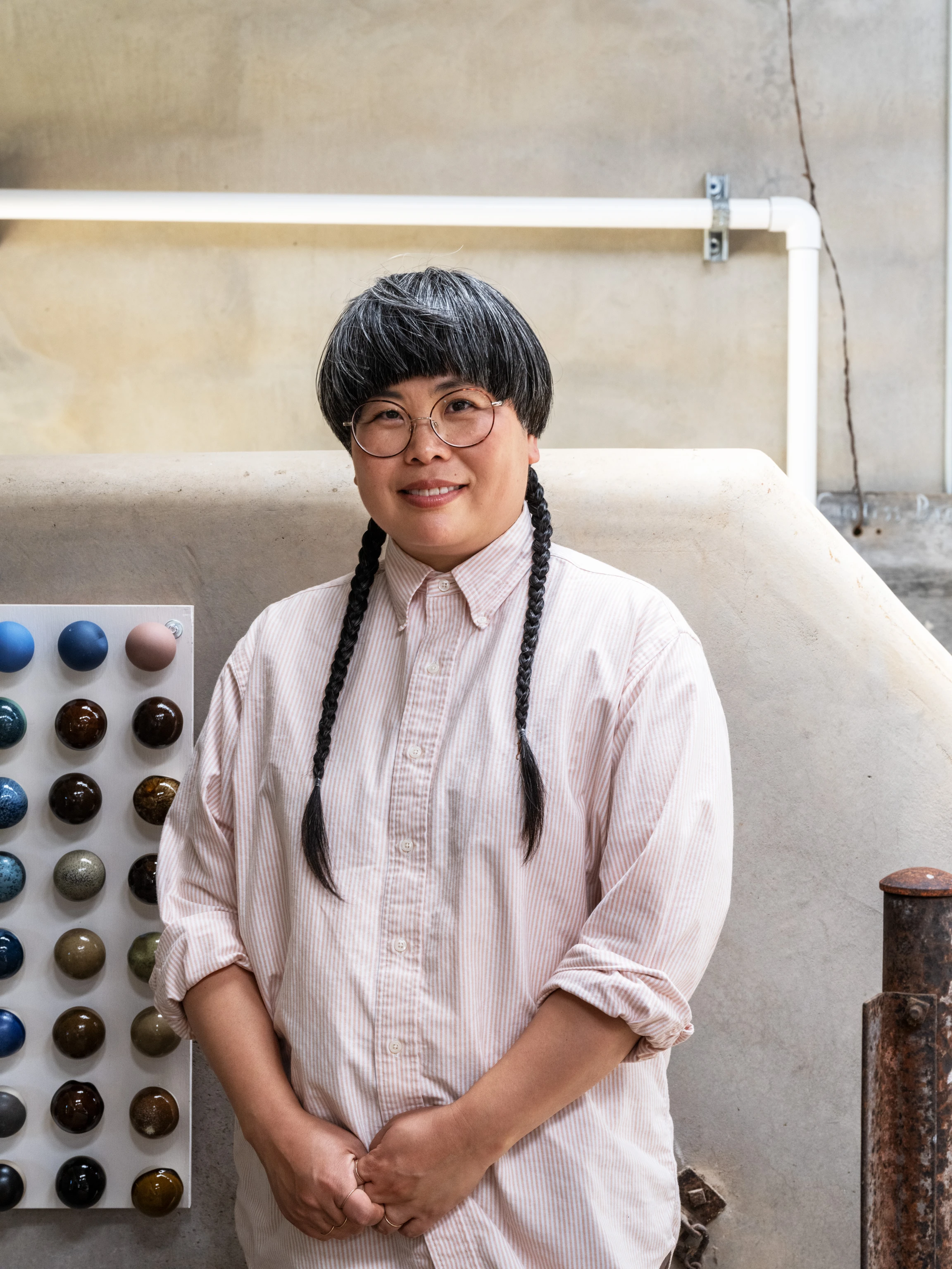 Ceramicist Rie Dion at the Eames Ranch Studios.