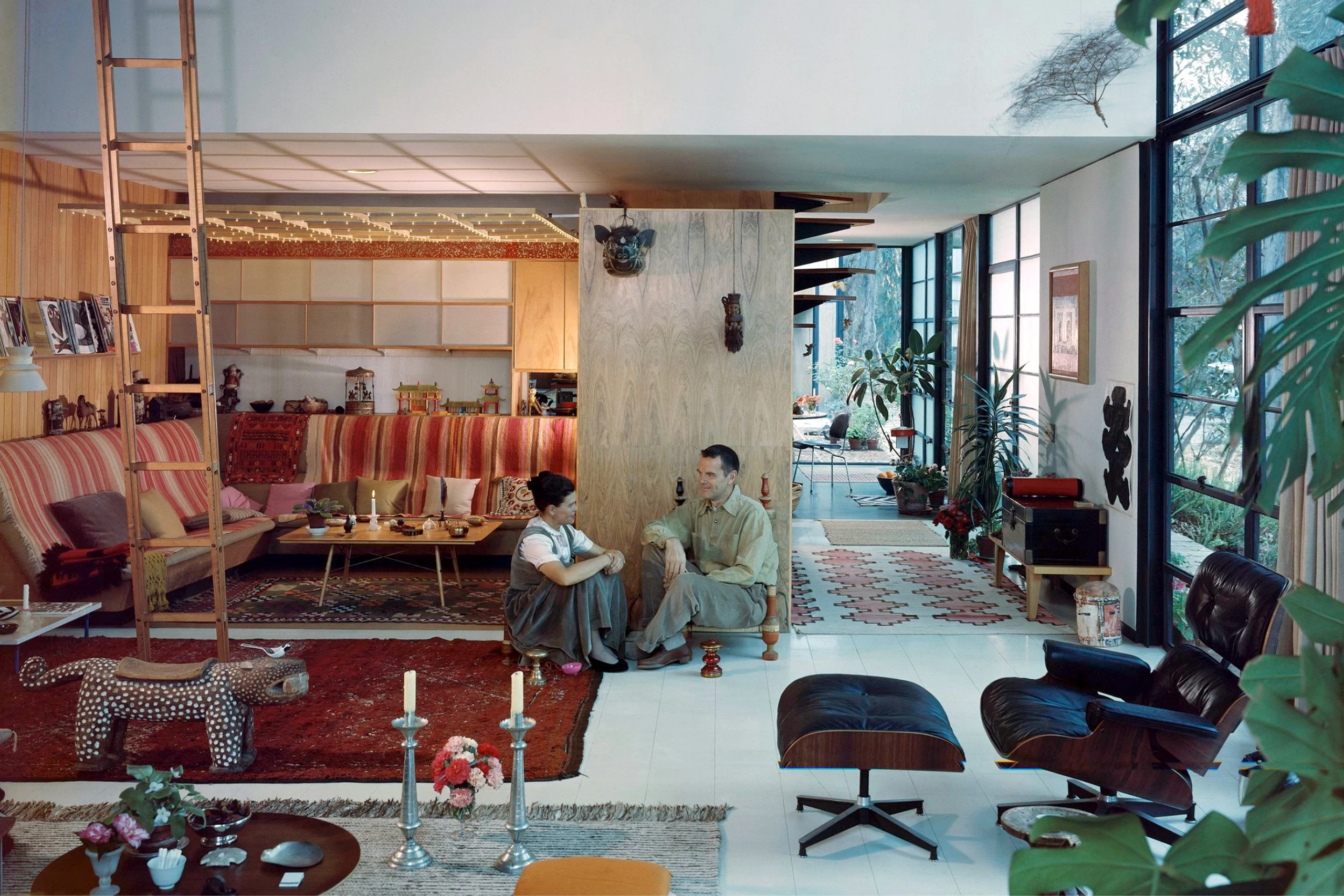 Ray and Charles in the Eames Case Study House 8 living room.