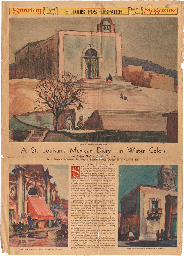 St. Louis Post-Dispatch article from 1934 describing Charles Eames's water color paintings from his time in Mexico