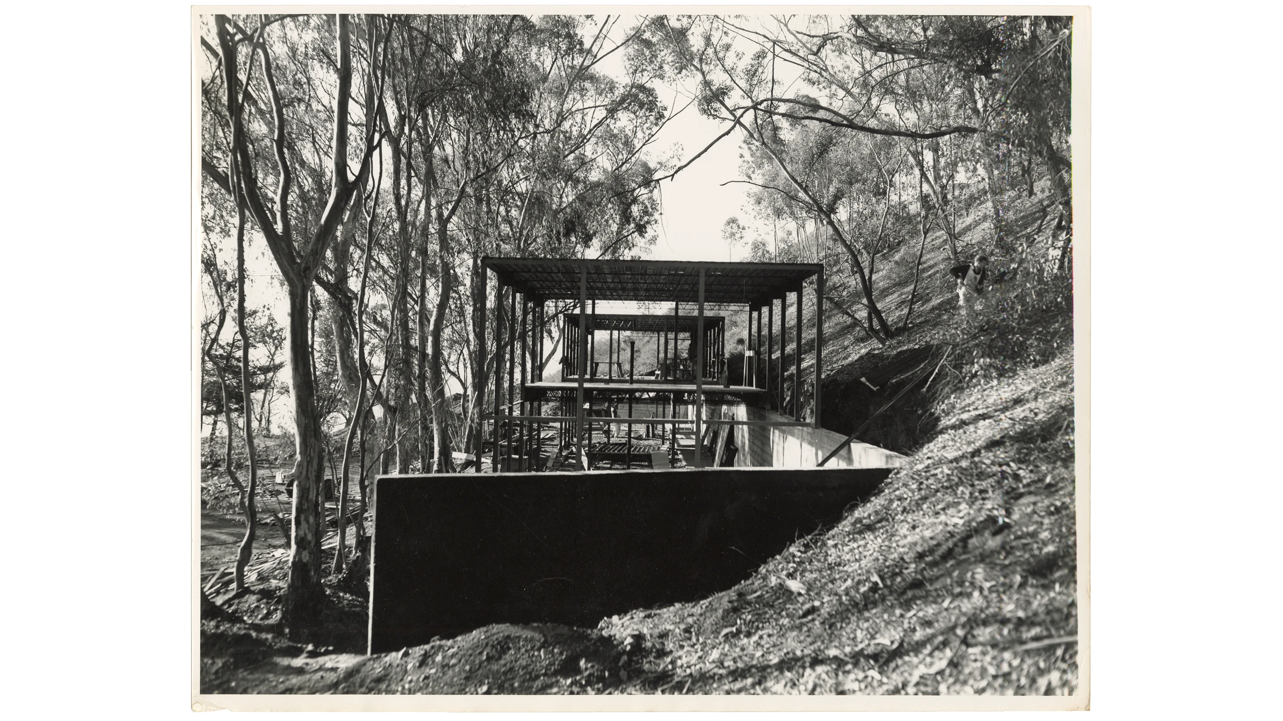 Modernist icon Case Study House 8 exterior during the construction phase.