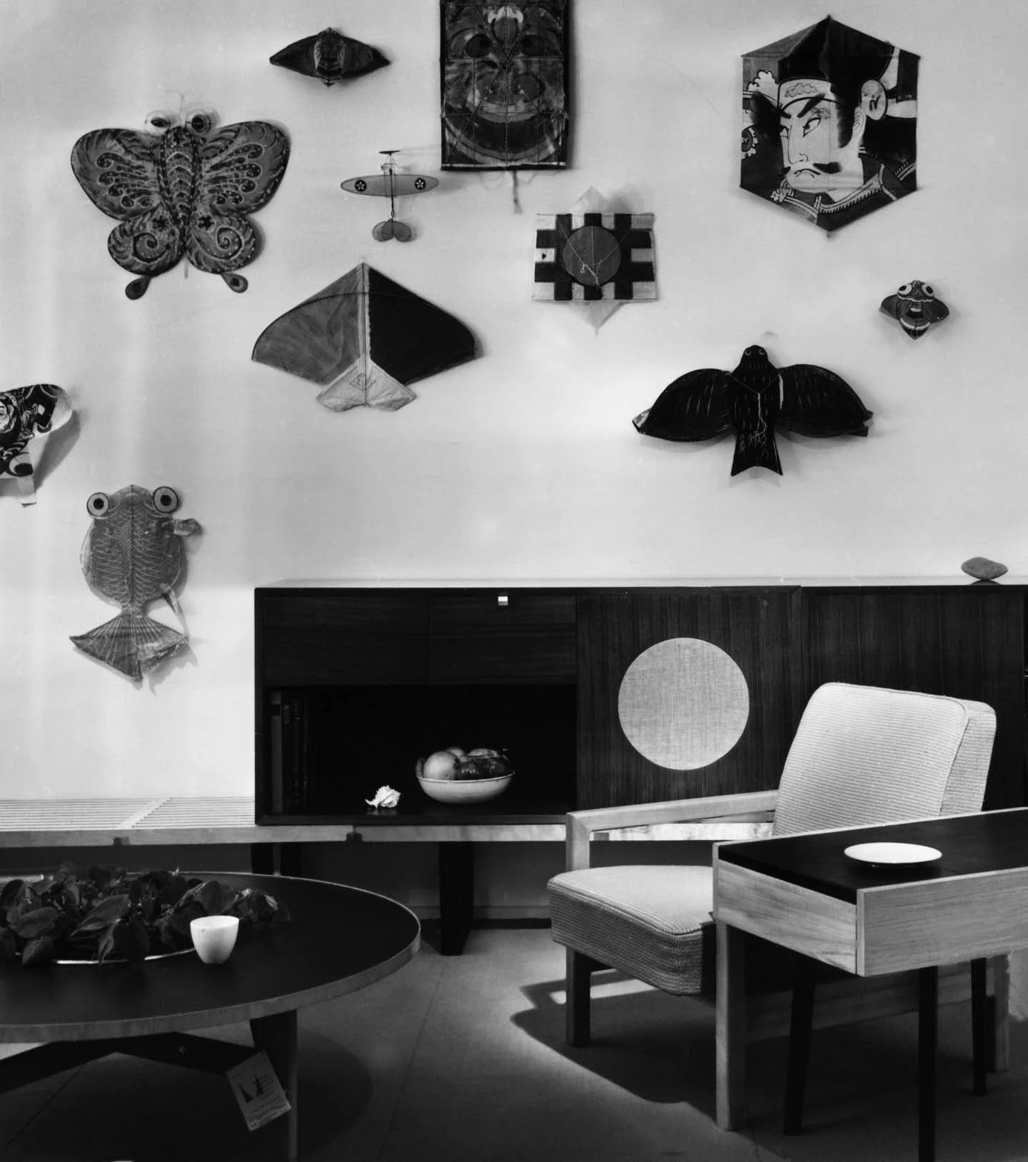 The Eameses designed Herman Miller’s showroom with interior displays, like this international array of kites they collected.