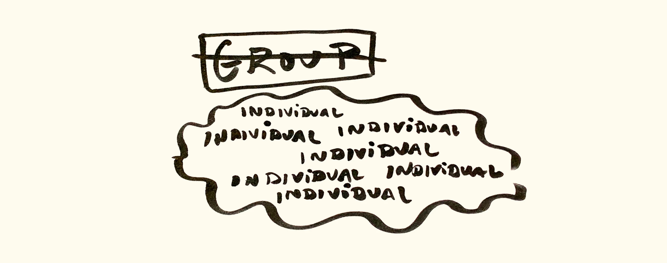 Hand lettering illustration by Kelli Anderson comparing groups vs individuals.