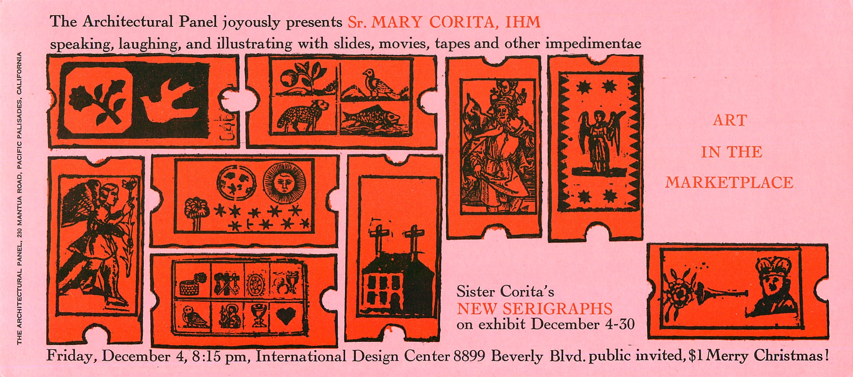 Architectural Panel flier designed by Annette Del Zoppo featuring Sister Mary Corita and her artwork.