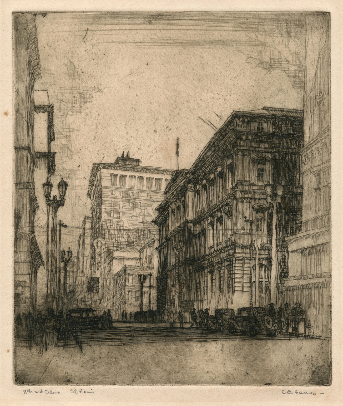 Charles Eames produced the majority of his etchings and lithographs like this one featuring architecture