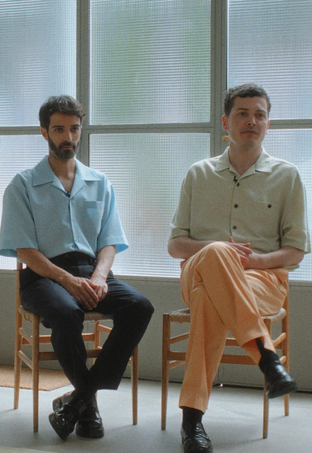 Andrea Trimarchi and Simone Farresin of design studio Formafantasma seated together.
