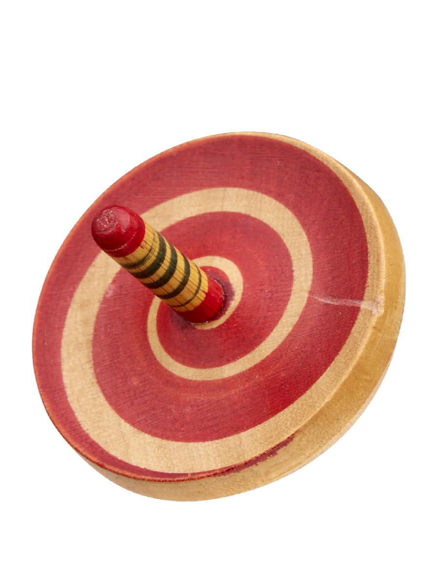 Red and Green wooden top, painted with a spiral pattern, was collected by the Eameses.