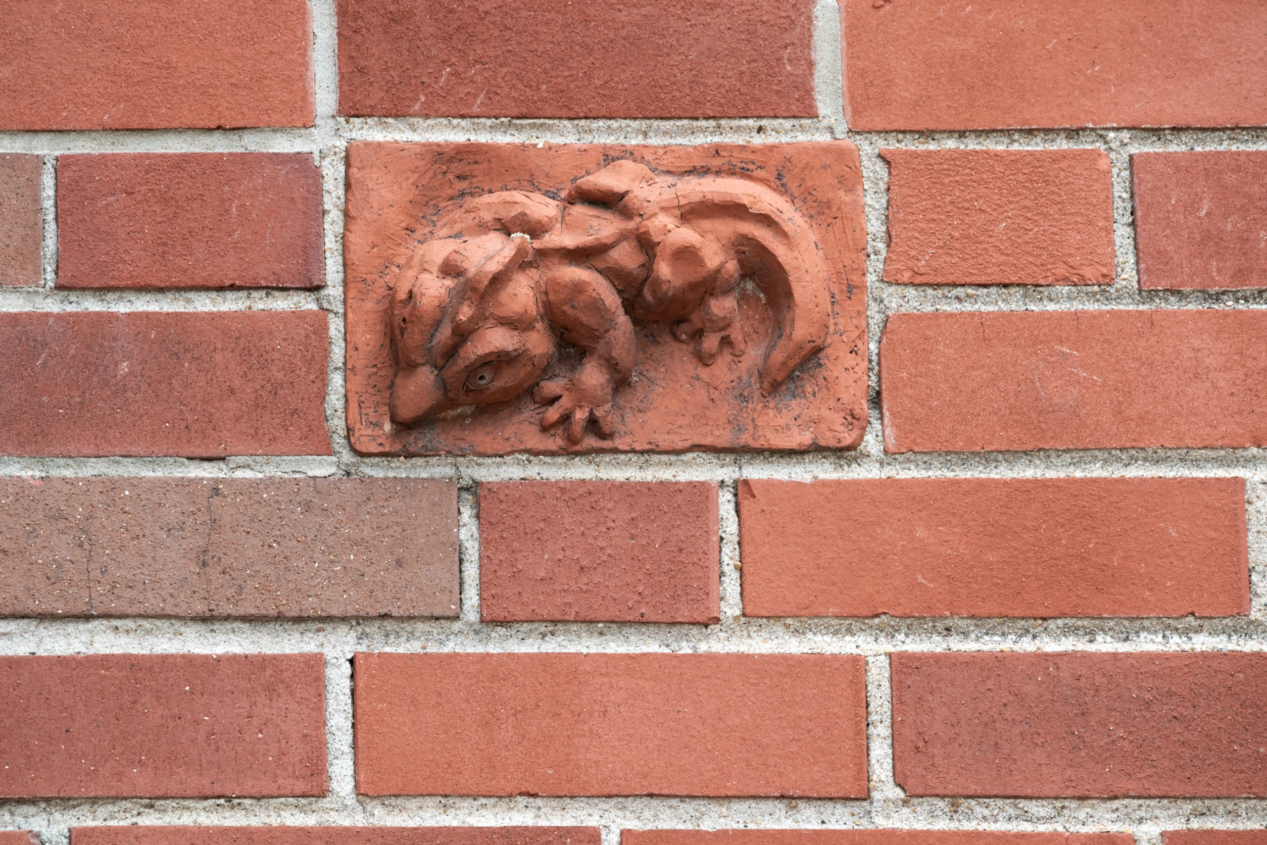 Close up view of carved brickwork on the Meyer House designed by Charles Eames from 1936-38.