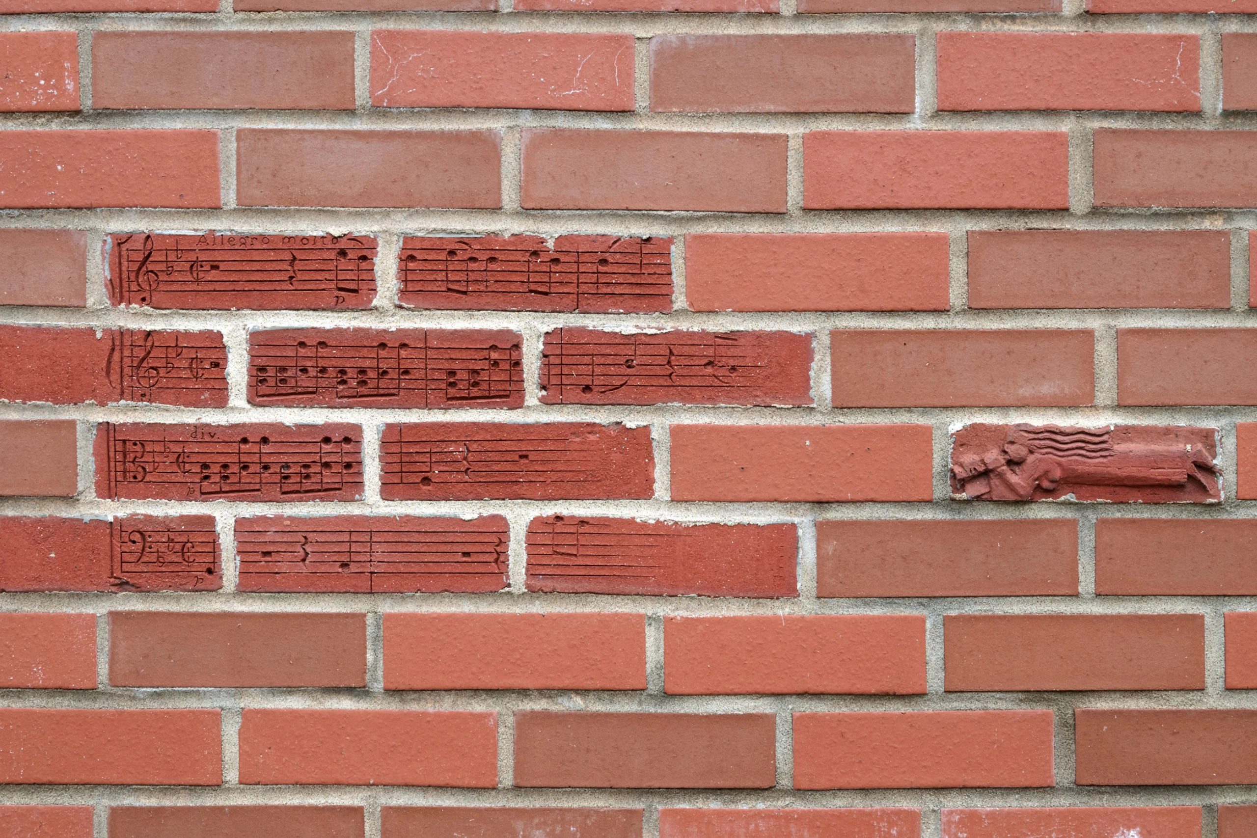 Exterior view of carved bricks on the Meyer House designed by Charles Eames from 1936-38.