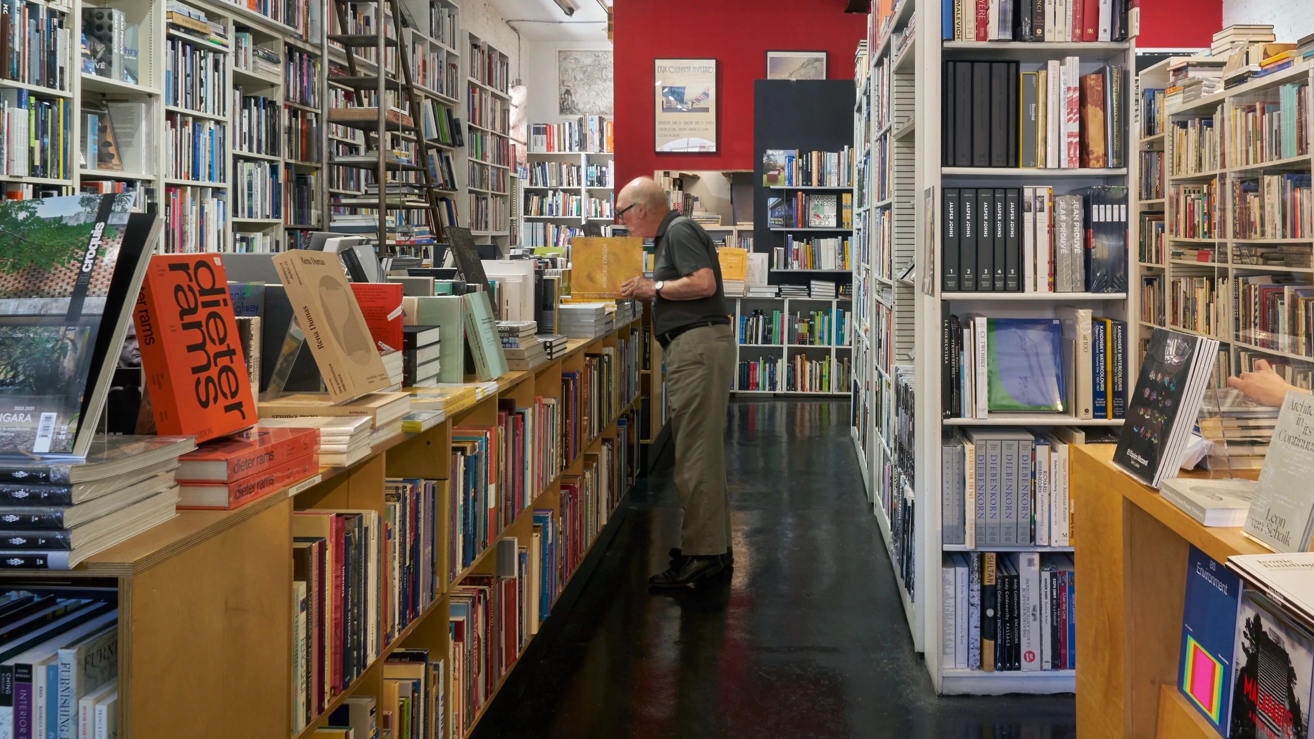 William Stout among the bookshelves at William Stout Architectural Books in San Francisco.