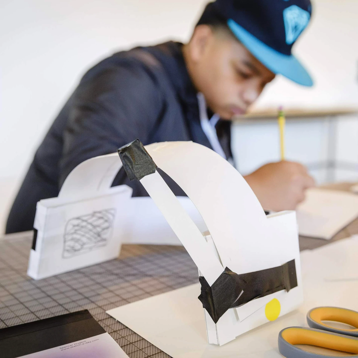 Close up of a paper prototype created by an Inneract Project design student.