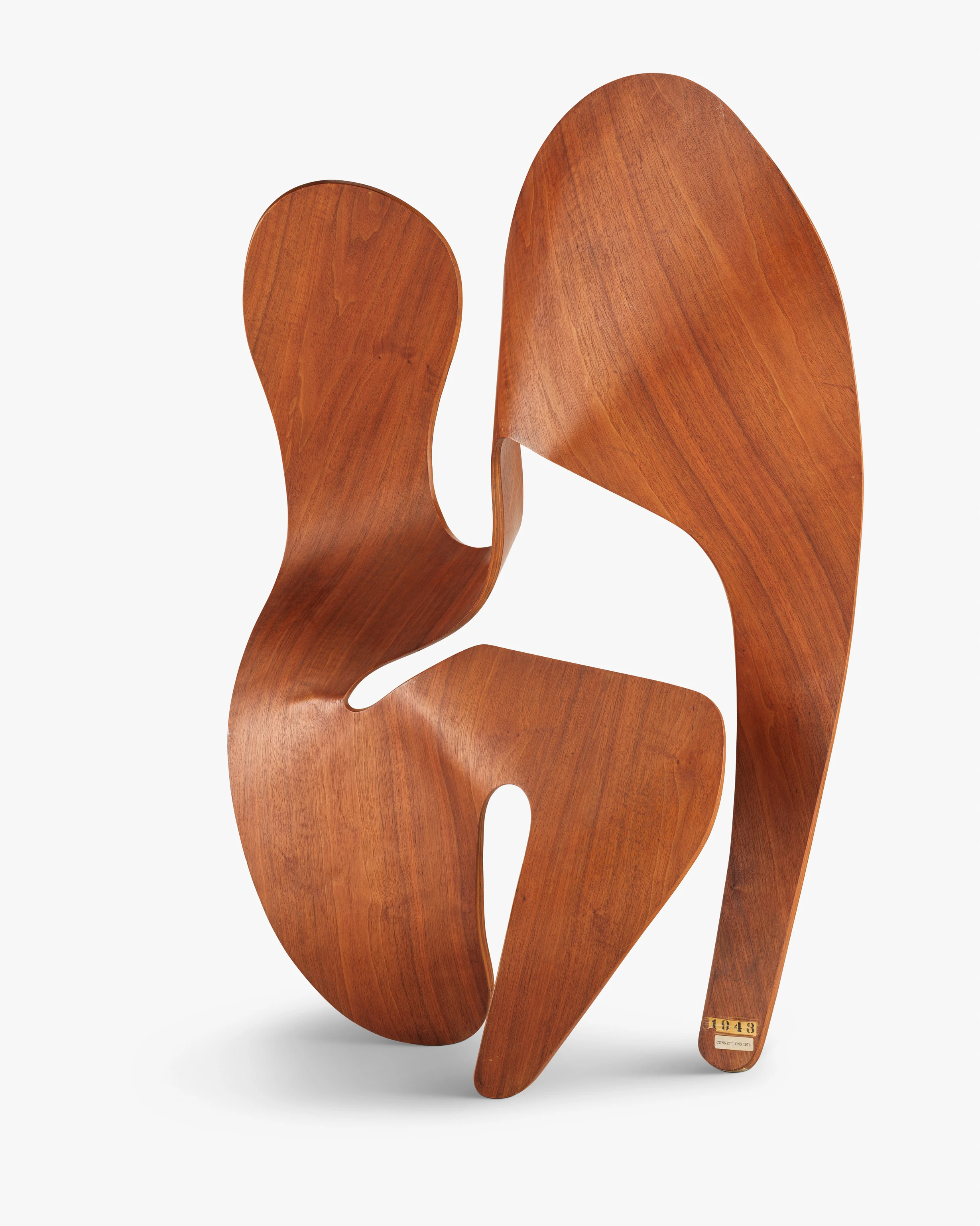 Frontal photograph of the undulating abstract Molded Plywood Sculpture by Ray Eames