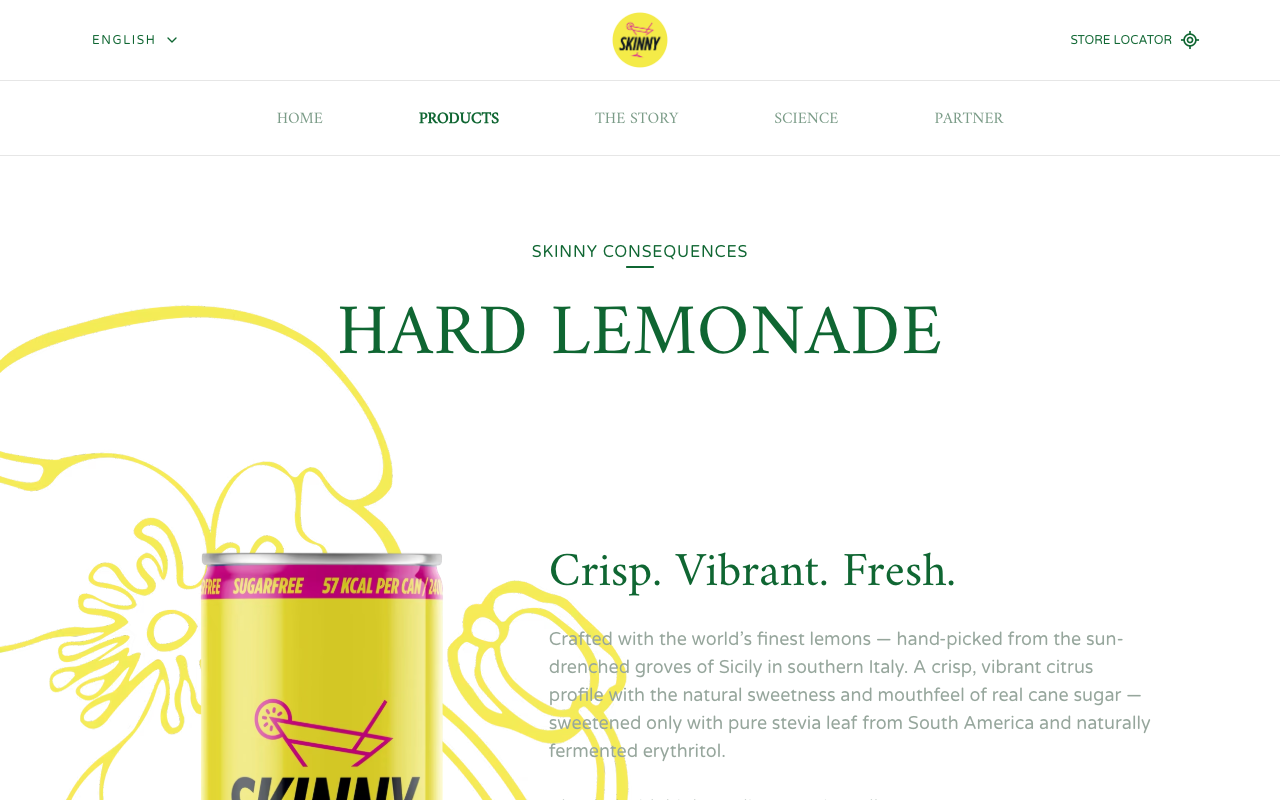 Skinny Cans Hard Lemonade product page displayed on a desktop browser.