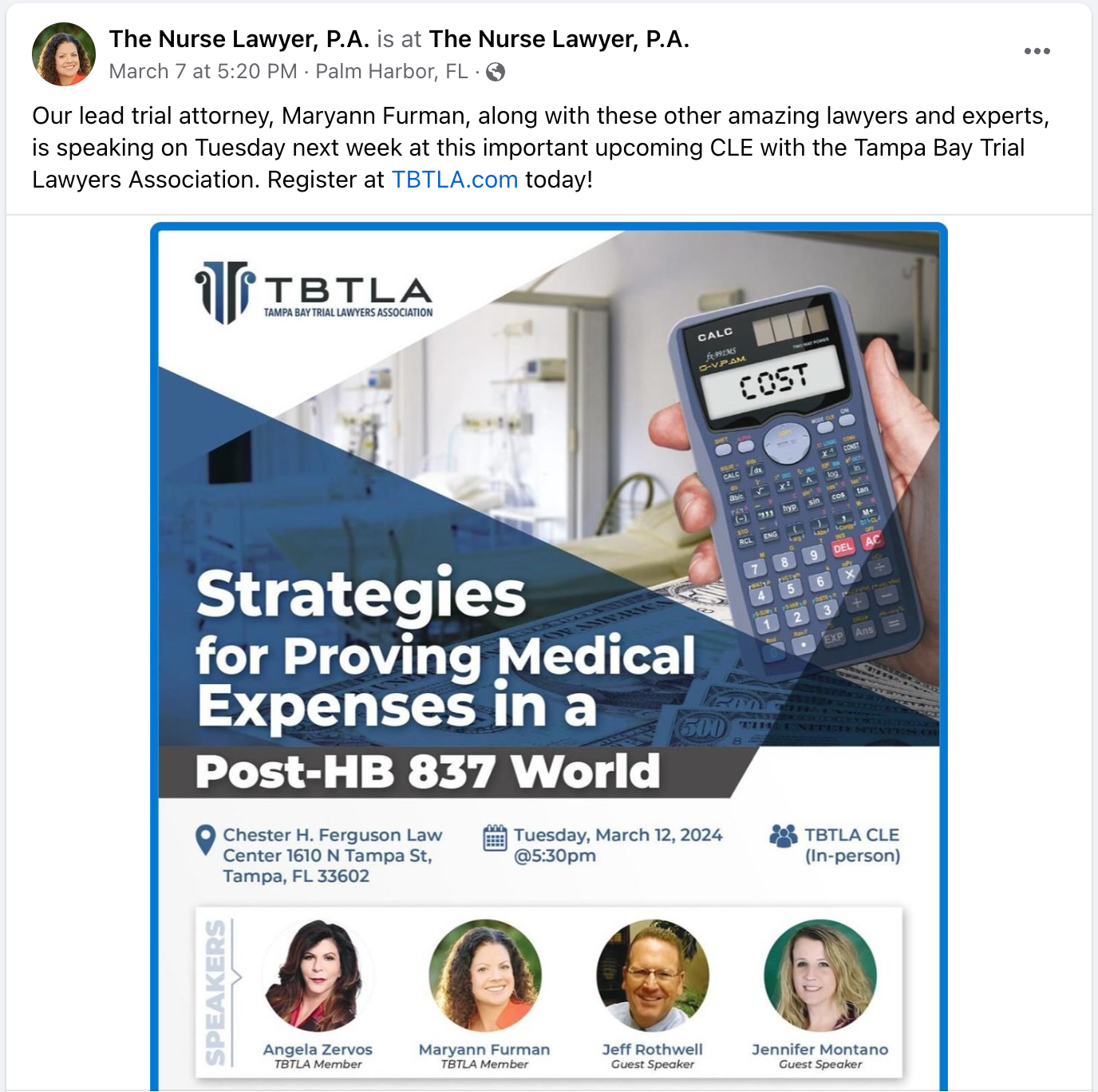 Image Maryann Furman Speaking at Important CLE with the Tampa Bay Trial Lawyers Association