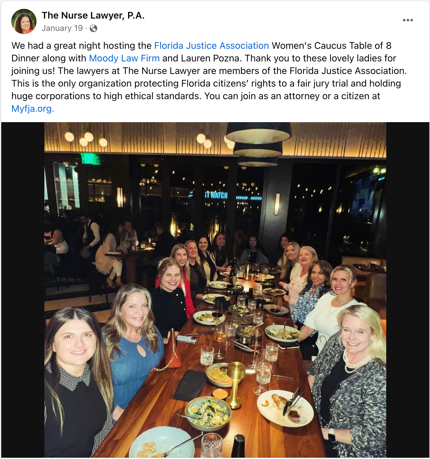 Image Hosting FJA Women's Caucus Dinner with The Nurse Lawyer & Friends