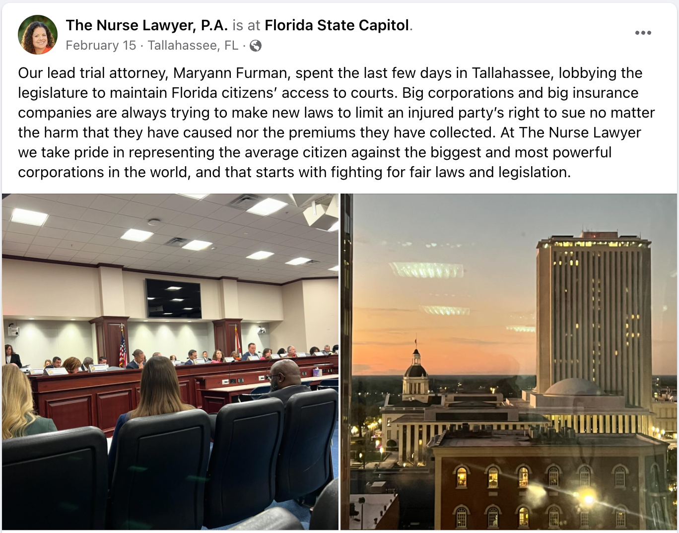 Image Maryann Furman Spends Days in Tallahassee Lobbying Legislature to Maintain Florida Citizens’ Access to Courts