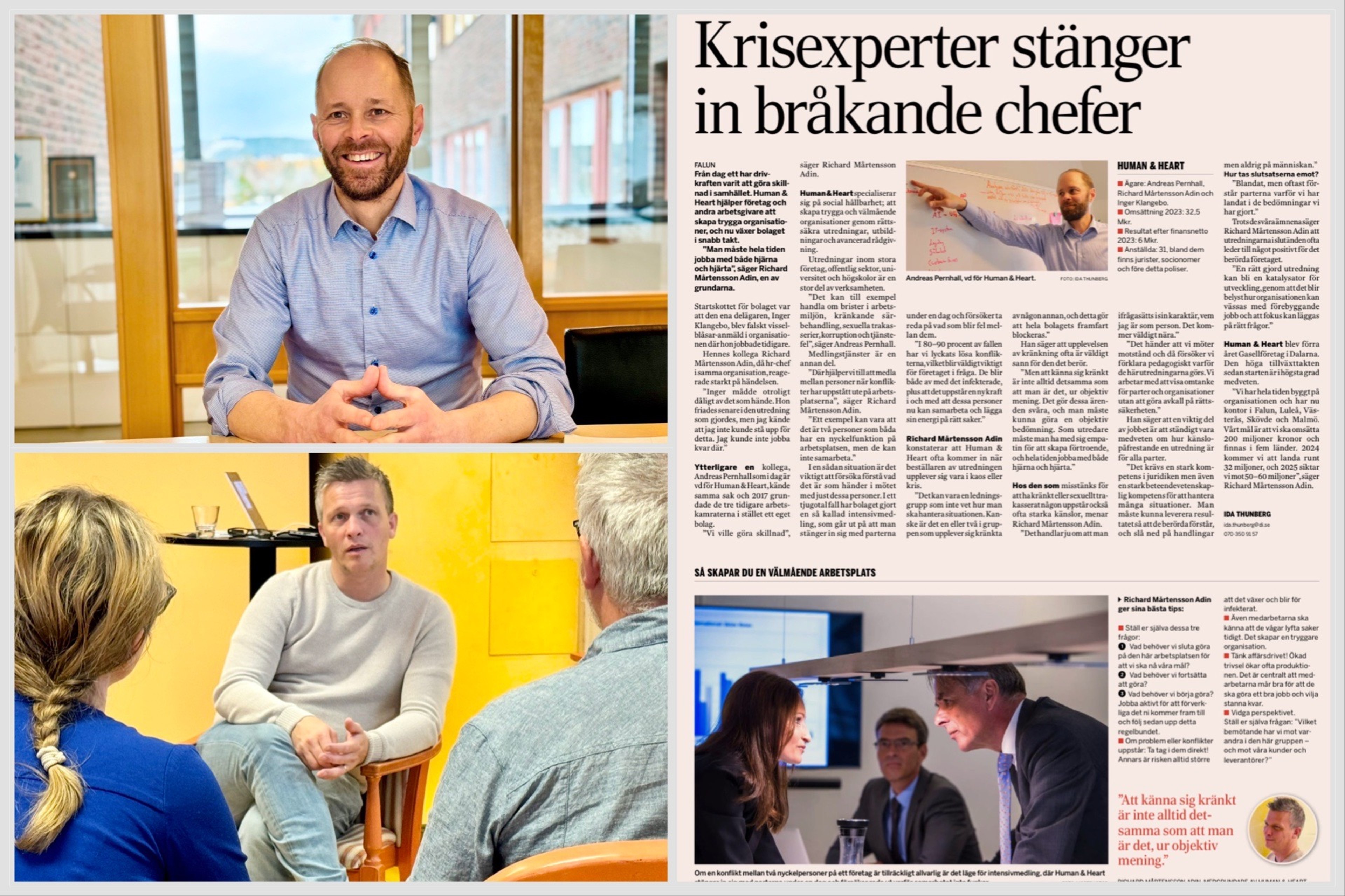 Dagens Industri skriver om Human&Heart: ”Stänger in bråkande chefer”