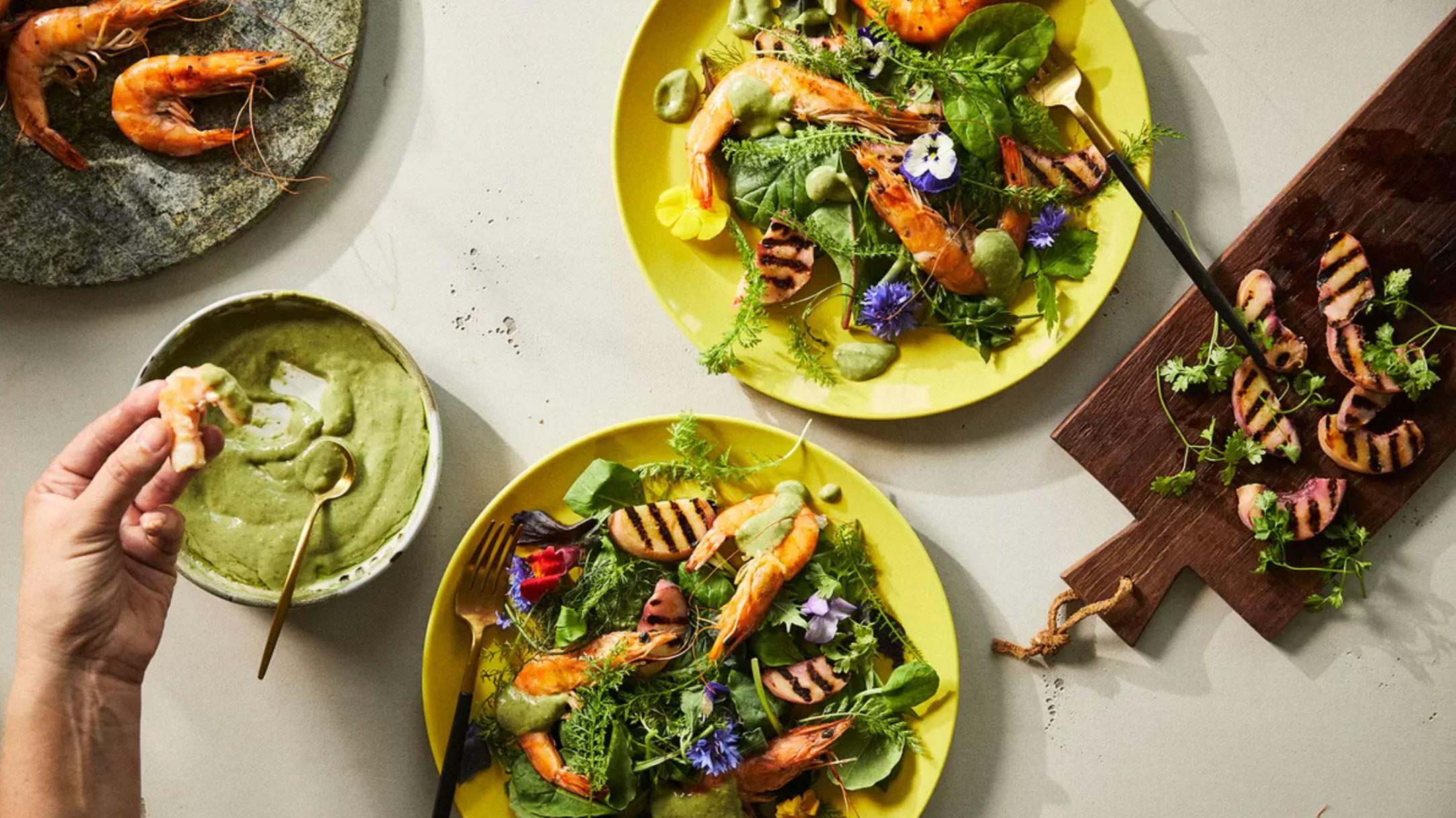 Foto des Rezepts Pfirsichsalat mit gegrillten Shrimps